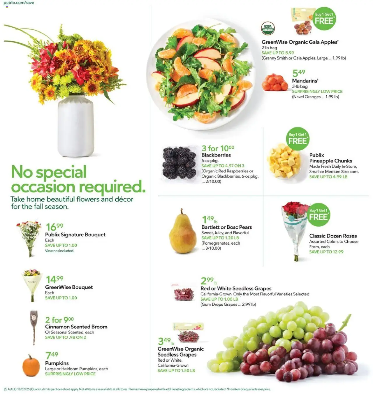 Publix Weekly Ad - valid from 01.10.2025 | Page: 6 | Products: Oranges, Pineapple, Grapes, Bag