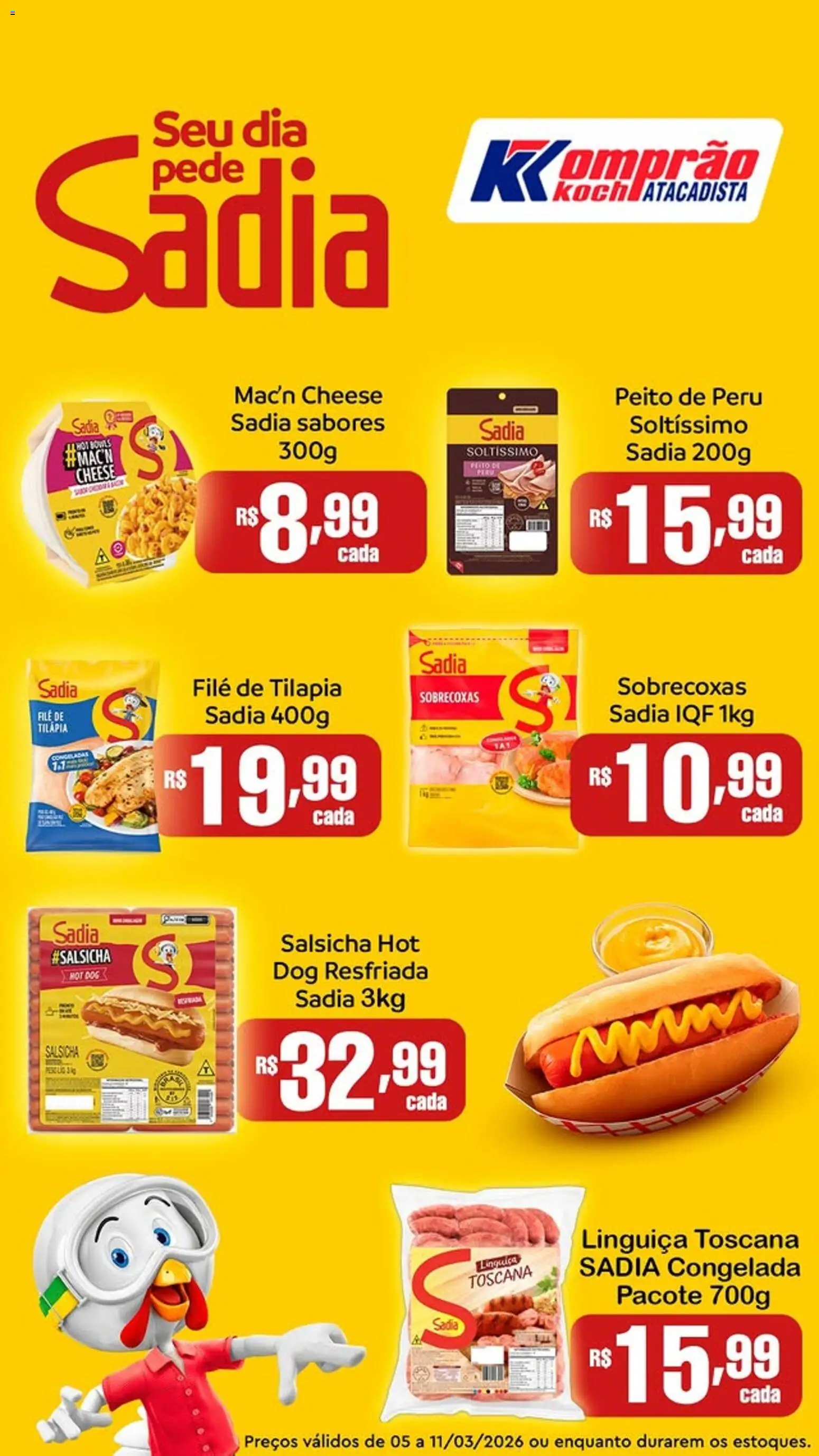 Komprao Atacadista Folheto - válido de 05.03.2026 | Página: 1 | Produtos: Salsicha, Linguiça, Tilápia, Peito de peru