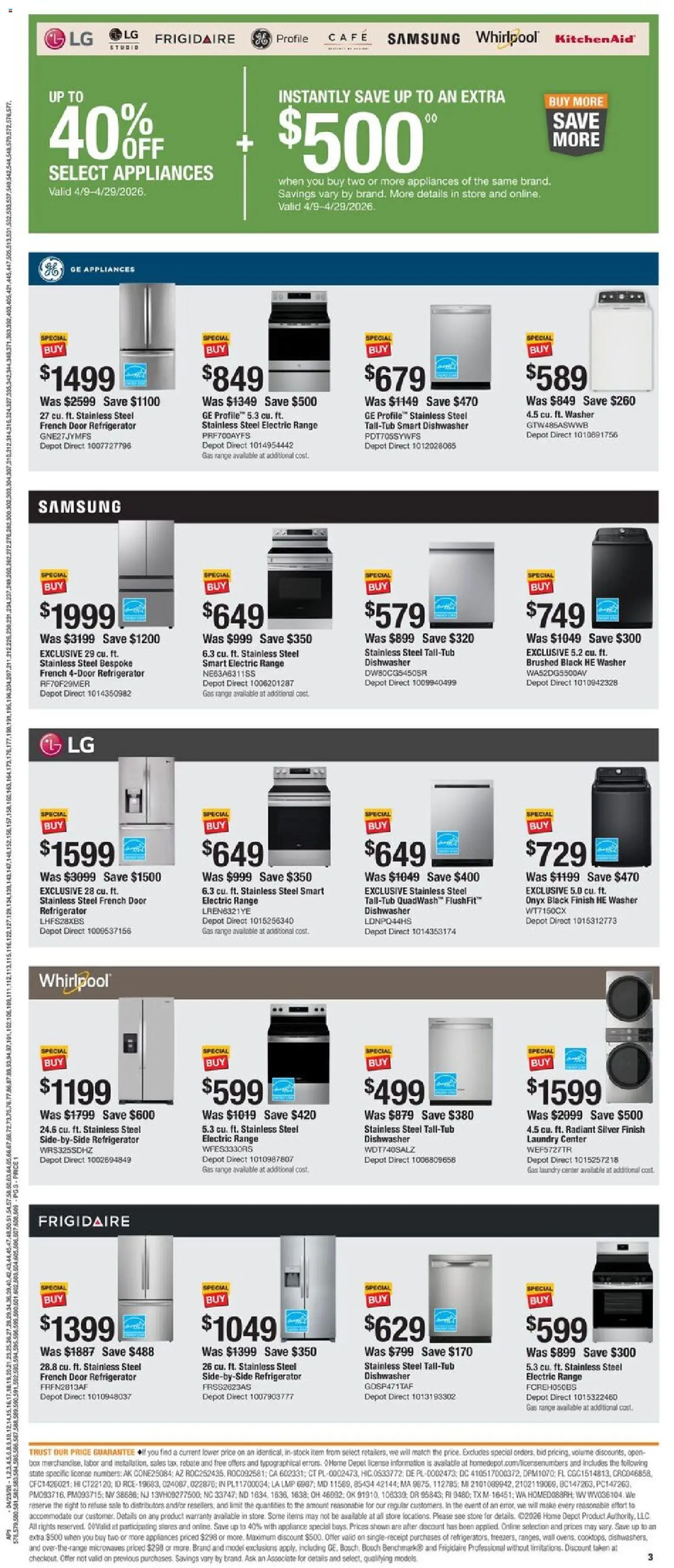 Home Depot Local Ad - valid from 23.04.2026 | Page: 3 | Products: Washer, Refrigerator, Dishwasher