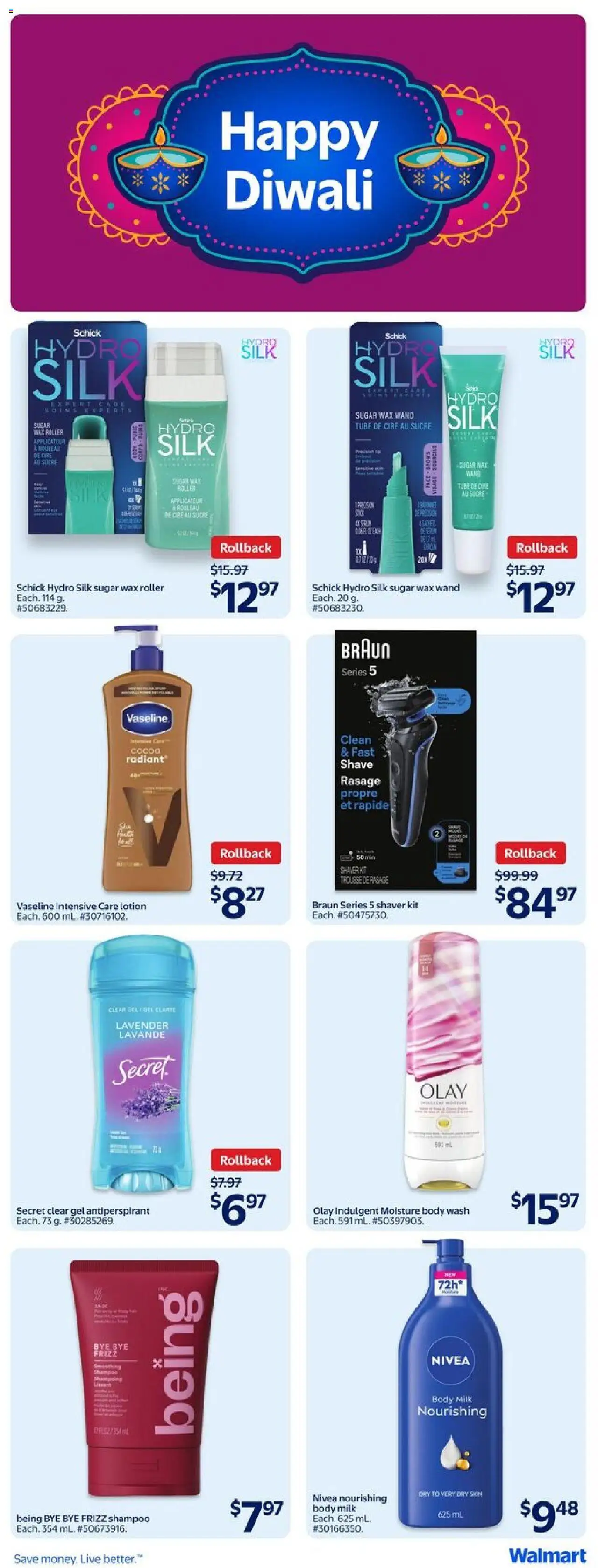 Walmart flyer valid from 02.10.2025 | Page: 24 | Products: Shaver, Shampoo, Body wash, Milk