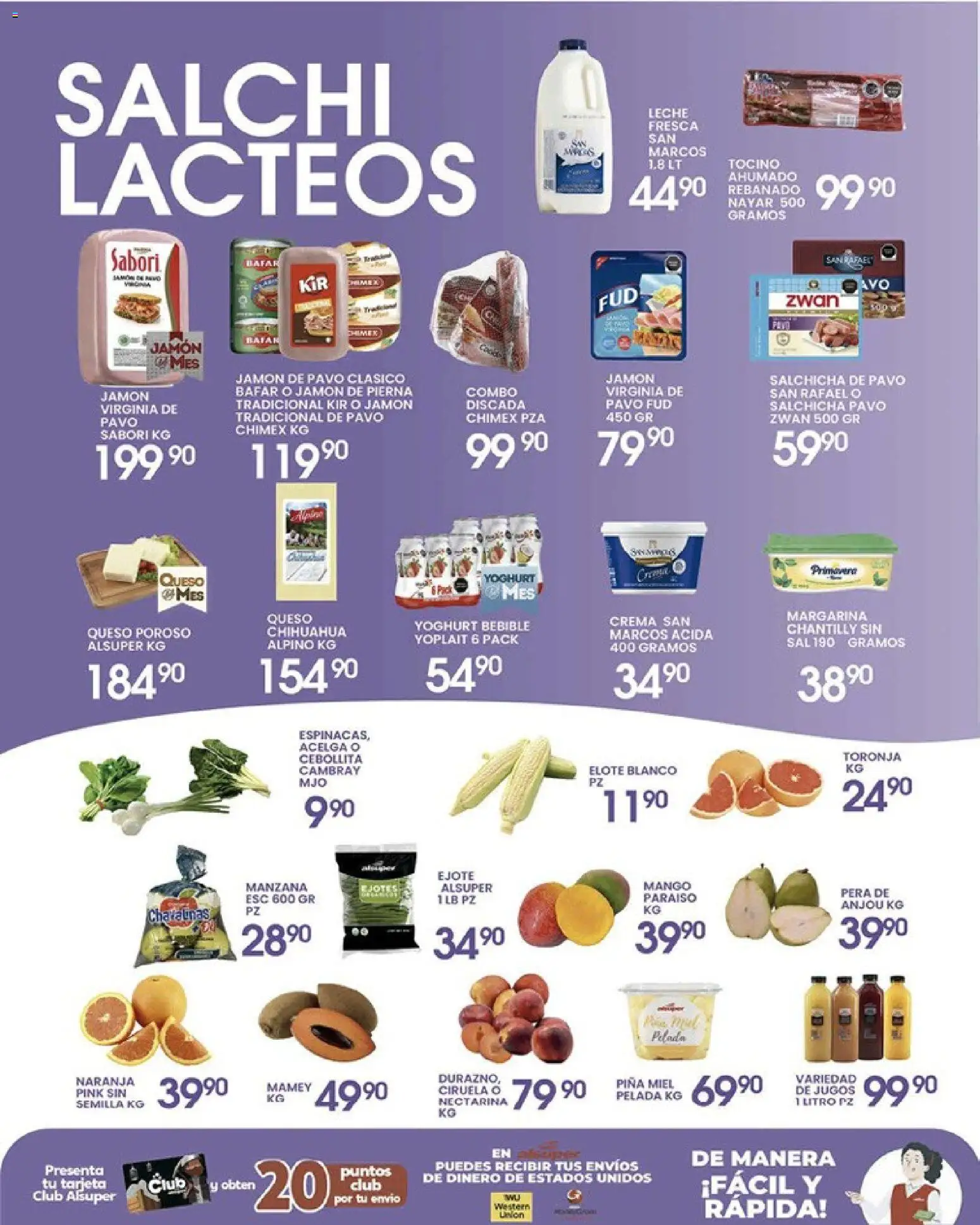 Nuevas ofertas de Alsuper válidas en toda la República Mexicana desde el 07.04.2026. ¡Encuentra las mejores ofertas en Alsuper folleto Calera! | Página: 3 | Productos: Pera, Tocino, Mango, Jamón