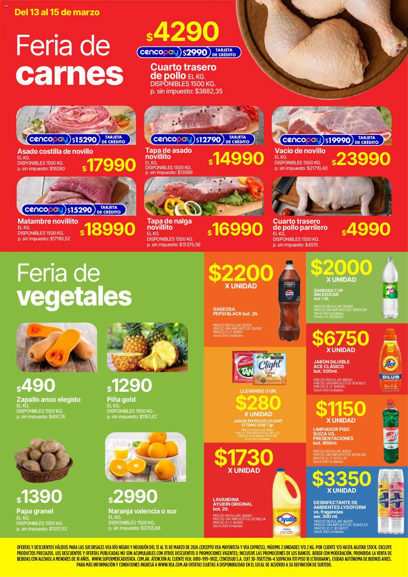 Vea - Ofertas fds Patagonia │ válido desde el 13.03.2026 | Página: 3 | Productos: Desinfectante, Azucar, Jabón, Limpiador