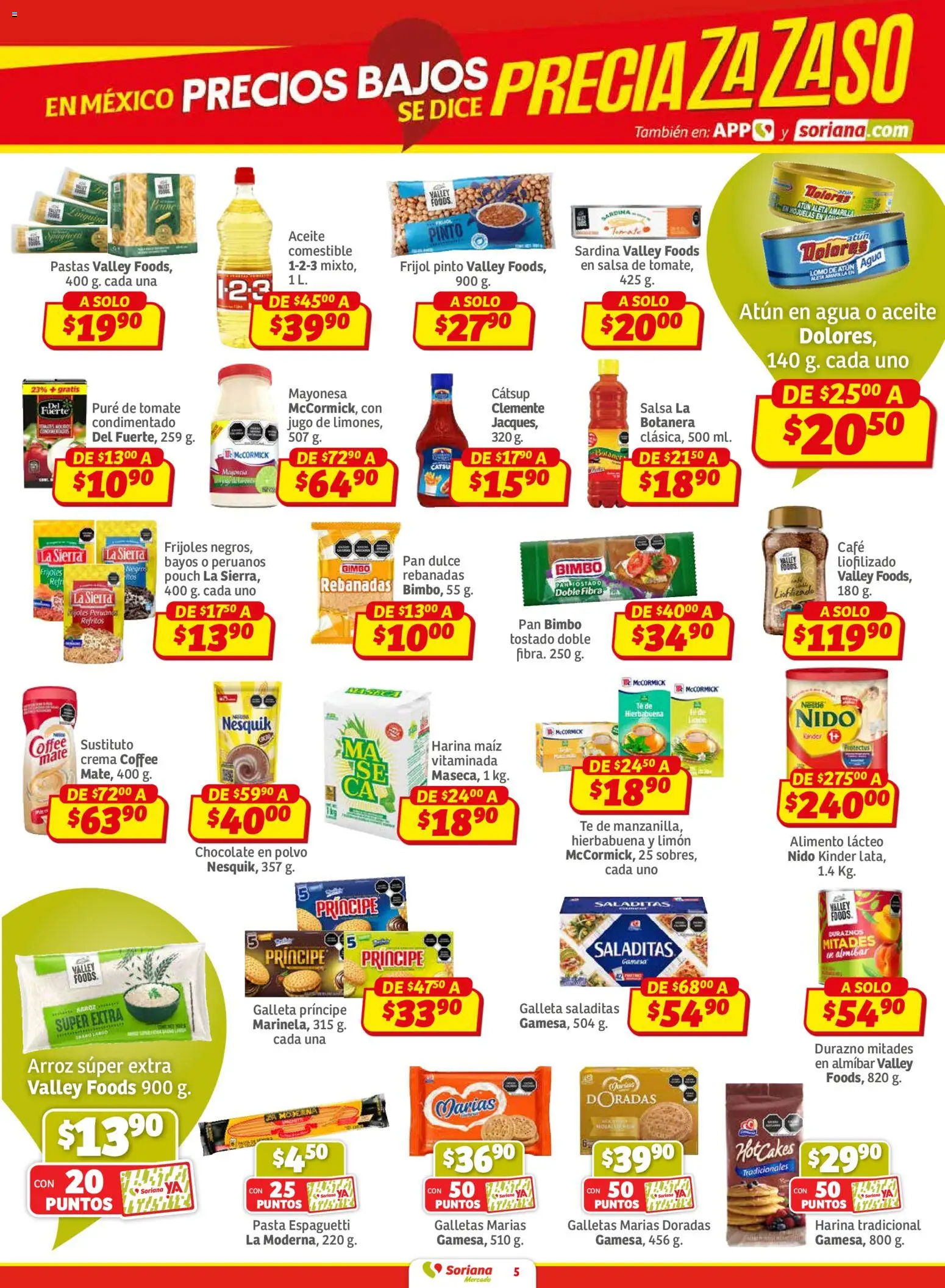 Nuevas ofertas de Soriana válidas en toda la República Mexicana desde el 12.02.2026. ¡Encuentra las mejores ofertas en Soriana - Pesito Valedor Mercado: Ags, Col, Gto, Jal, Mich! | Página: 5 | Productos: Crema, Pan, Pure de Tomate, Galletas