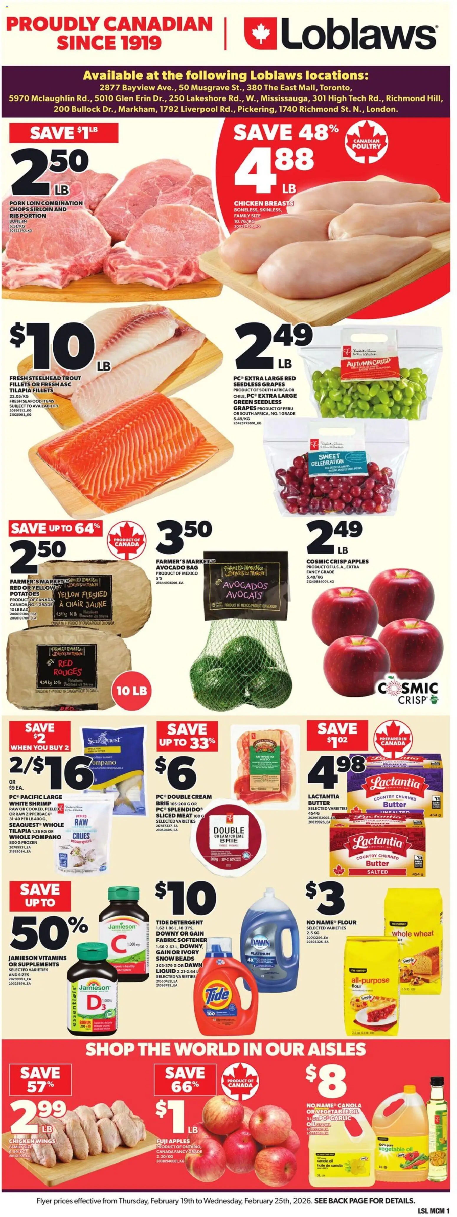 Loblaws flyer valid from 19.02.2026 | Page: 3 | Products: Cream, Detergent, Chicken, Apples