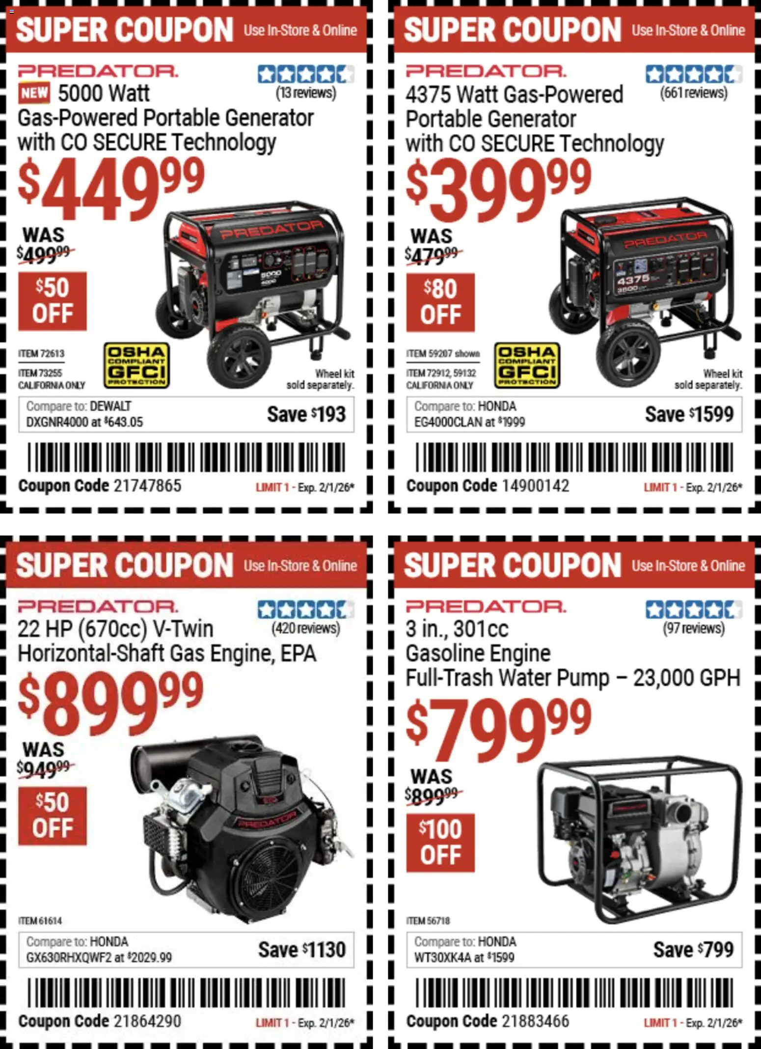 Harbor Freight Weekly Ad - valid from 20.01.2026 | Page: 1 | Products: Pump, Water