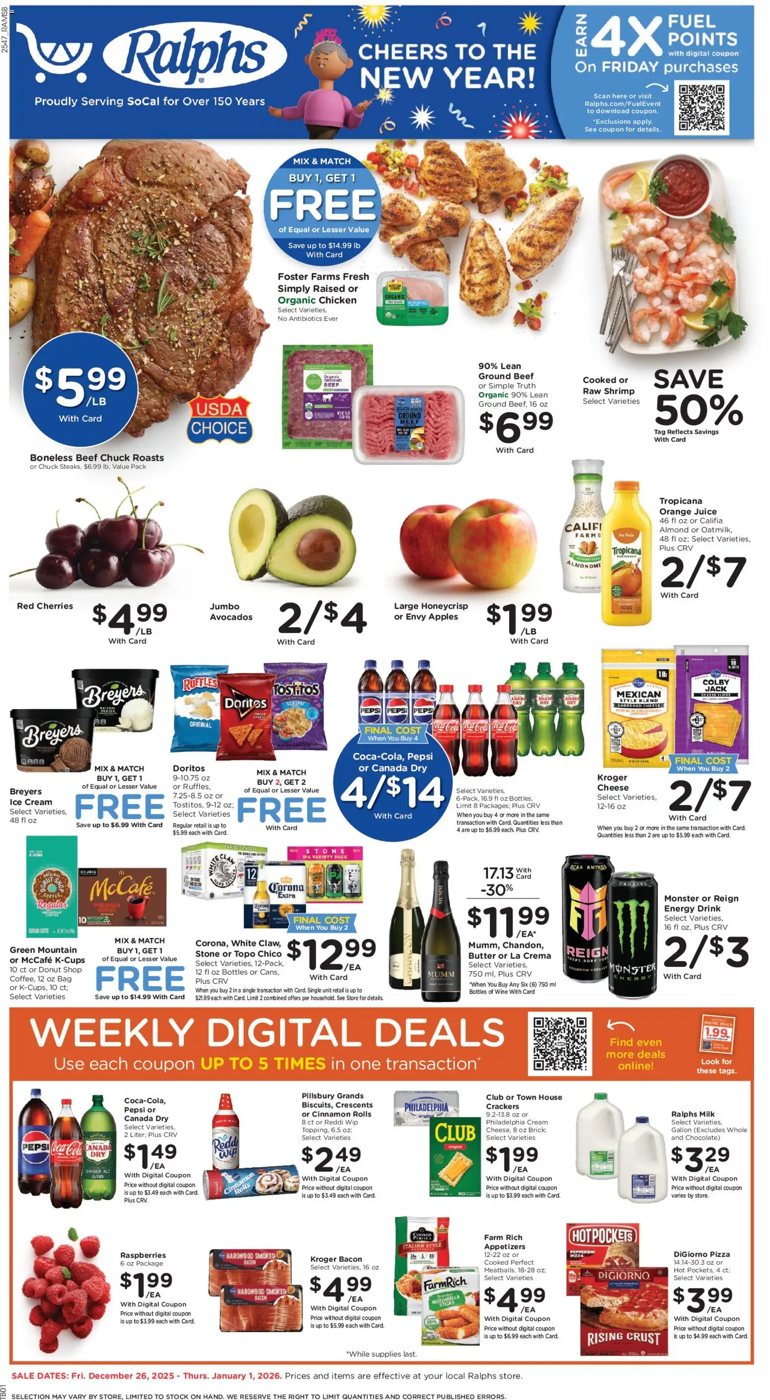 Ralphs Weekly Ad - valid from 26.12.2025 | Page: 1 | Products: Ginger, Cheese, Coffee, Juice
