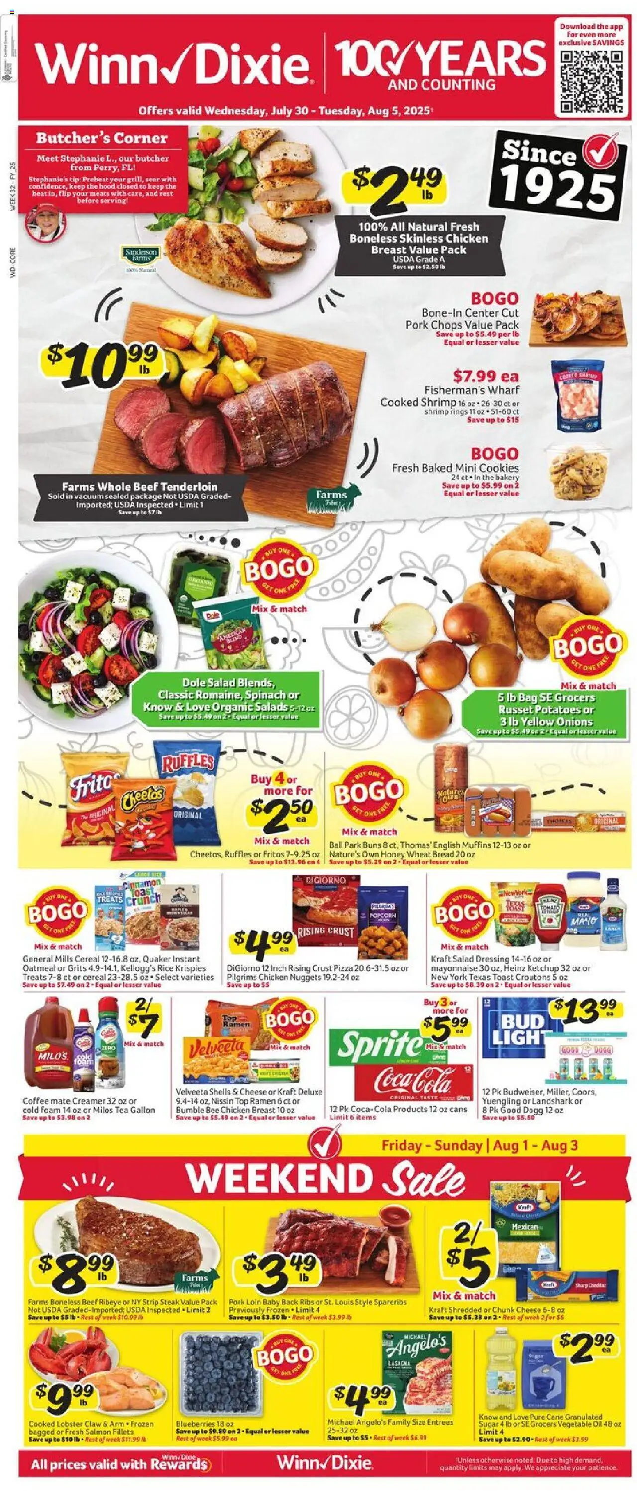 Winn Dixie Weekly Circular - FL - valid from 30.07.2025 | Page: 1 | Products: Spinach, Bread, Date, Blueberries