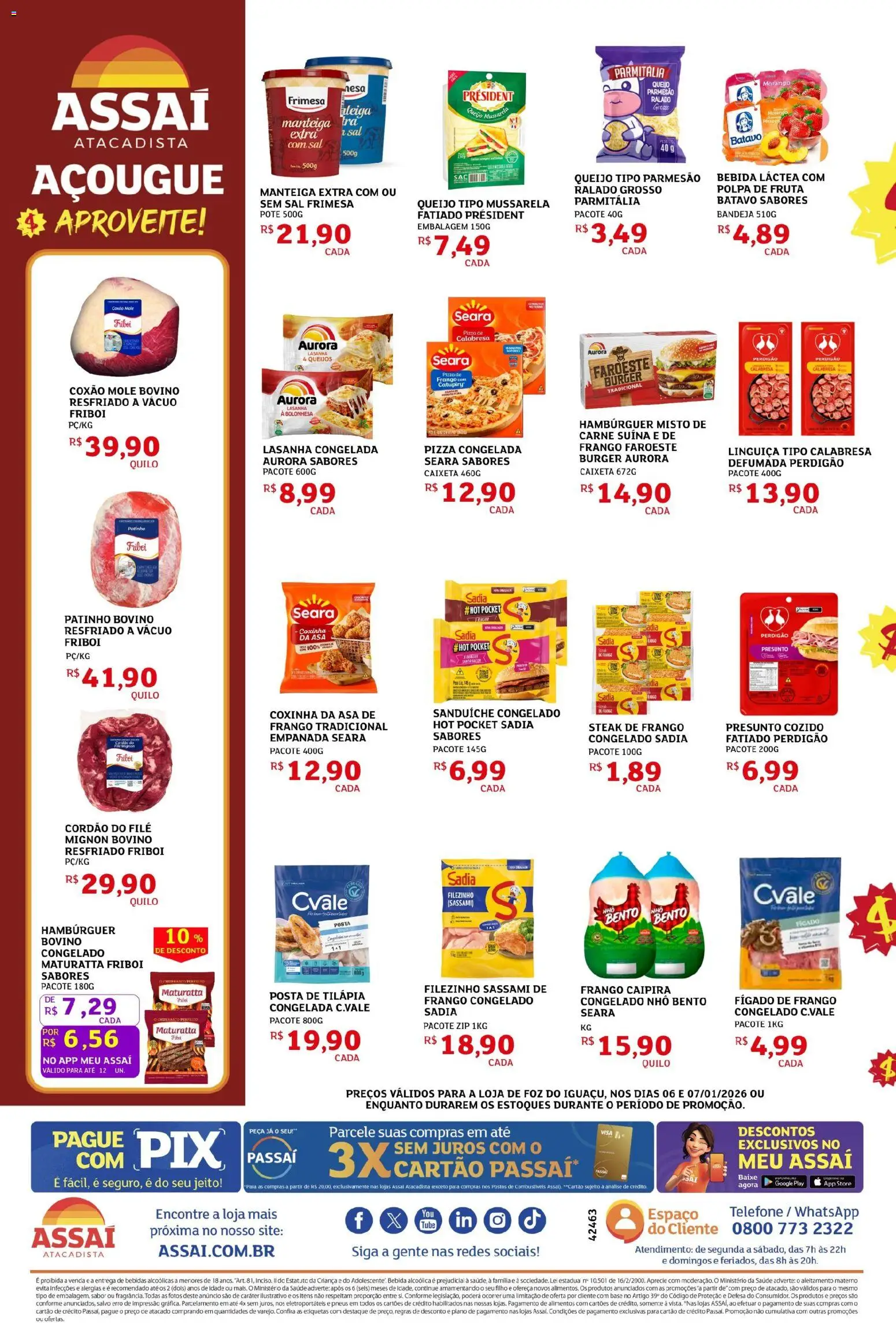 Assaí Atacadista Folheto - válido de 06.01.2026 | Página: 2 | Produtos: Filé mignon, Queijo, Bandeja, Frango