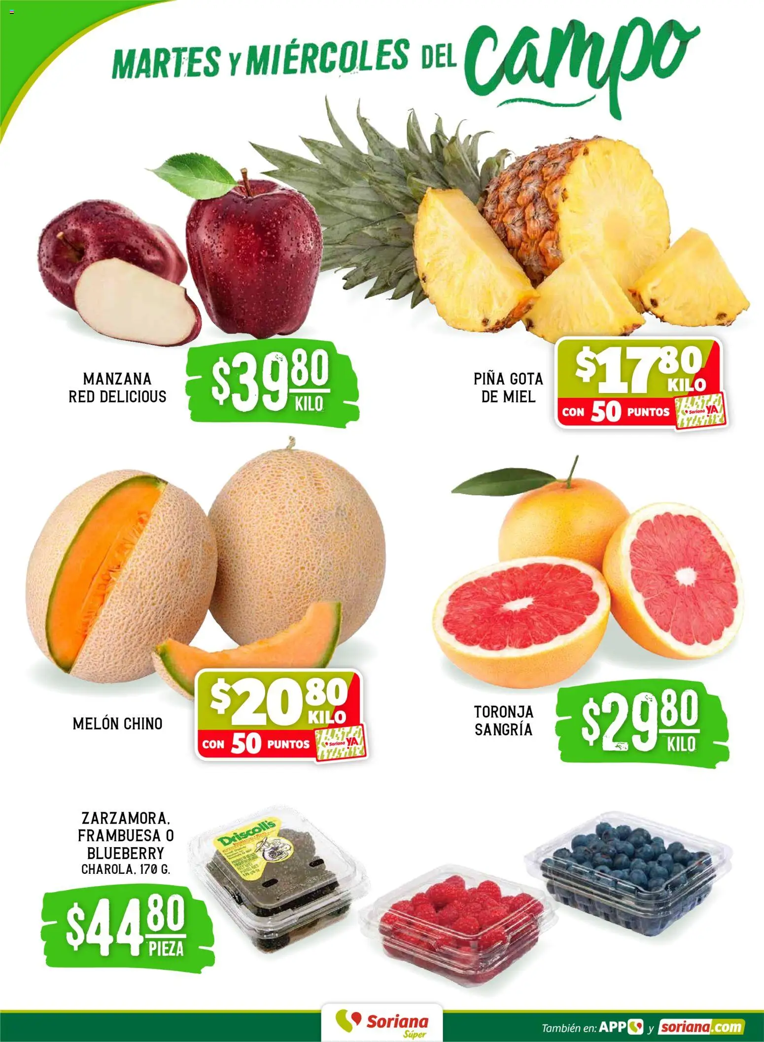 Nuevas ofertas de Soriana válidas en toda la República Mexicana desde el 03.03.2026. ¡Encuentra las mejores ofertas en Soriana Martes y Miércoles del Campo Súper: Tamaulipas (excepto Cd. Victoria y Tampico)! | Página: 2 | Productos: Melón, Manzana, Toronja, Piña