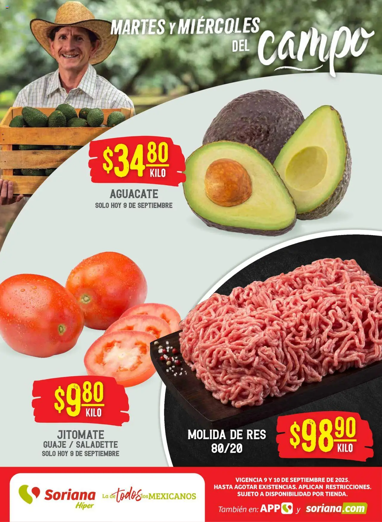 Nuevas ofertas de Soriana válidas en toda la República Mexicana desde el 09.09.2025. ¡Encuentra las mejores ofertas en Soriana - Folleto! | Página: 1 | Productos: Aguacate, Res