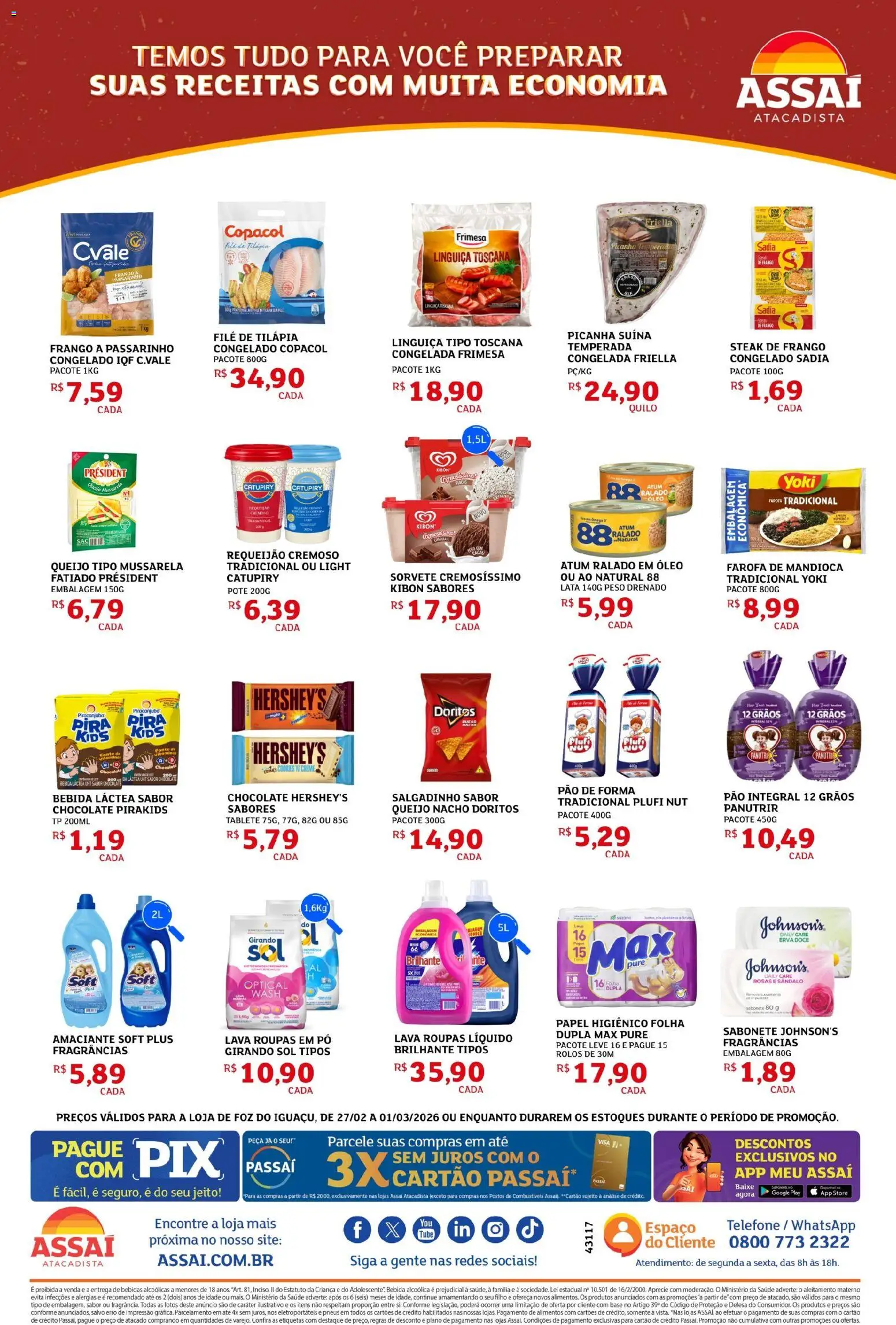 Assaí Atacadista Folheto - válido de 27.02.2026 | Página: 2 | Produtos: Telefone, Frango, Papel higiênico, Mussarela
