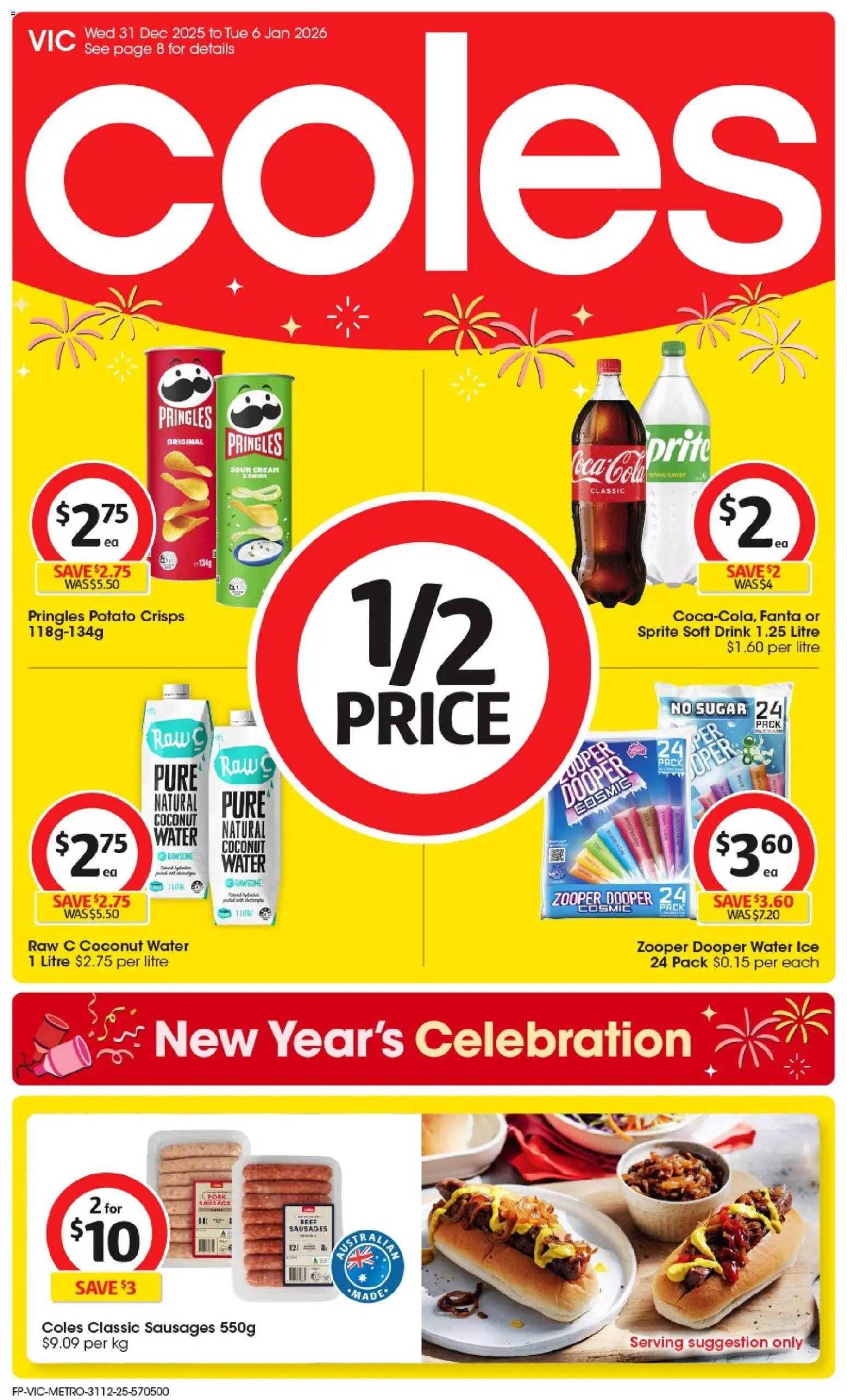 Coles catalogue - valid from 31.12.2025 | Page: 1 | Products: Pork, Sour cream, Beef, Sugar
