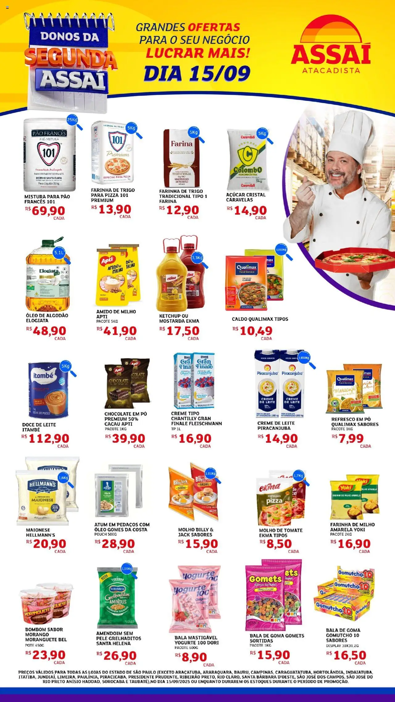 Assaí Atacadista Folheto - válido de 15.09.2025 | Página: 1 | Produtos: Molho de tomate, Farinha de trigo, Carne, Creme