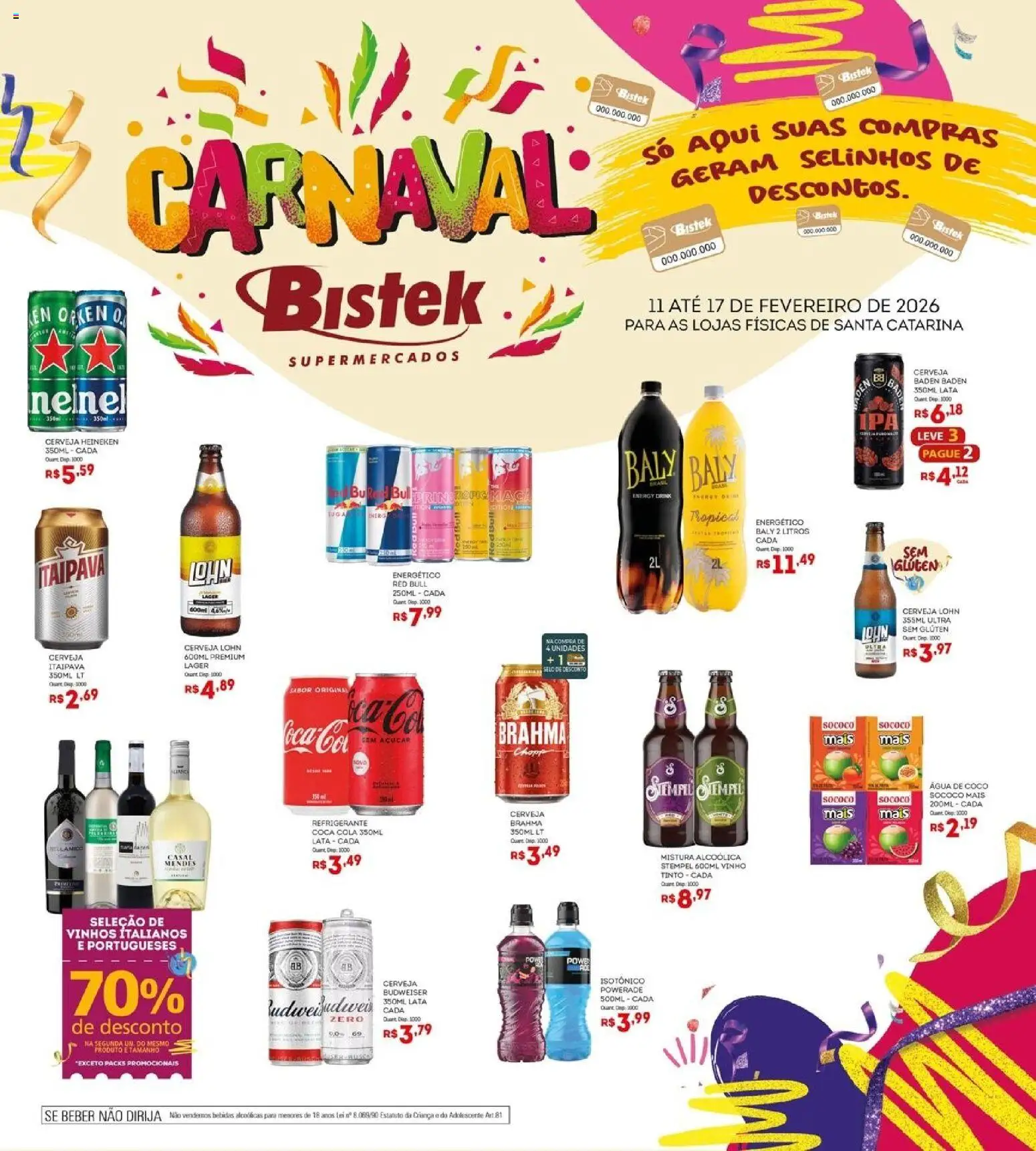 Bistek Supermercados Folheto - válido de 11.02.2026 | Página: 1 | Produtos: Água de coco, Cola, Vinho, Refrigerante