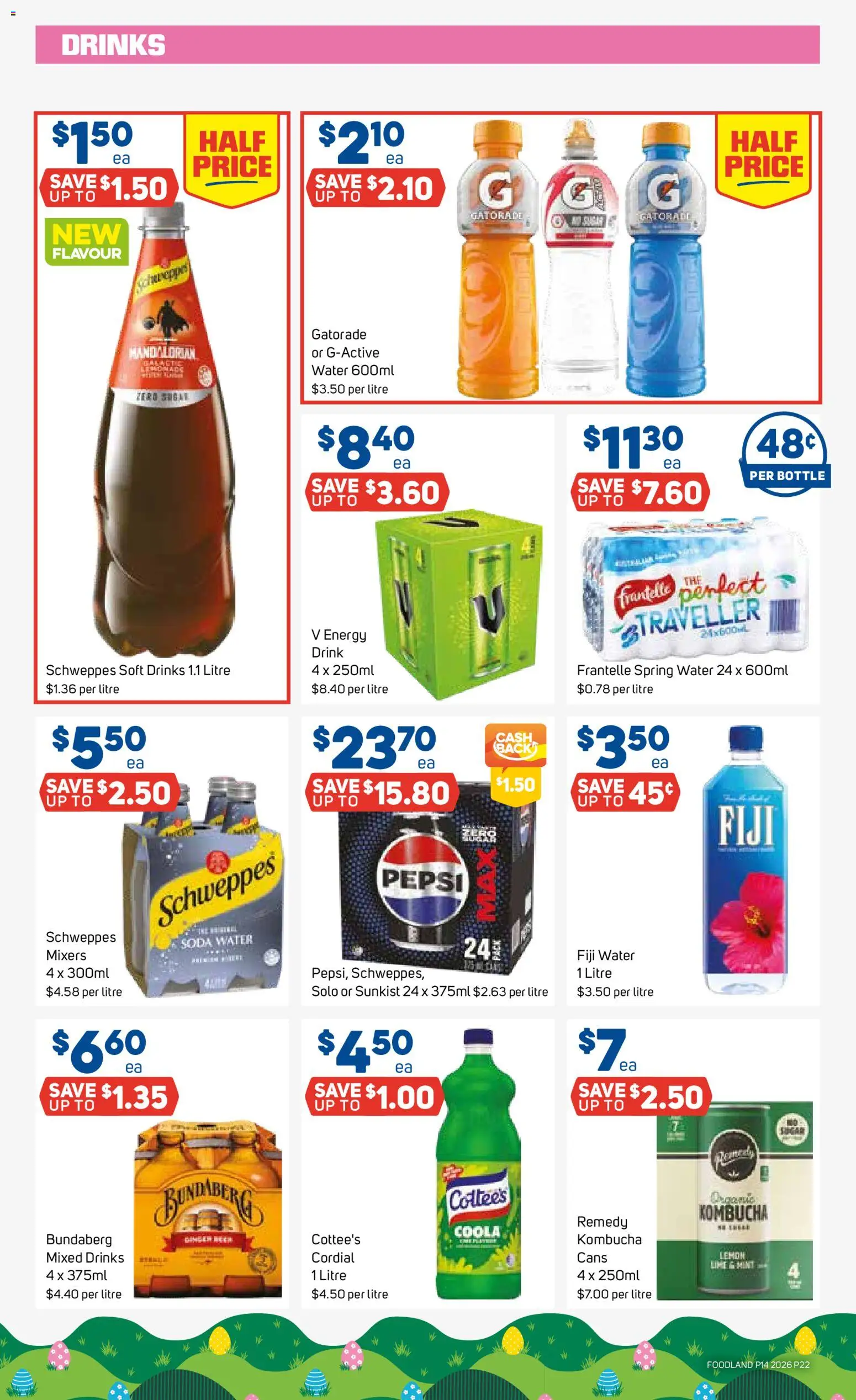Foodland catalogue - valid from 01.04.2026 | Page: 22 | Products: Pepsi, Water, Soft drinks, Lemon