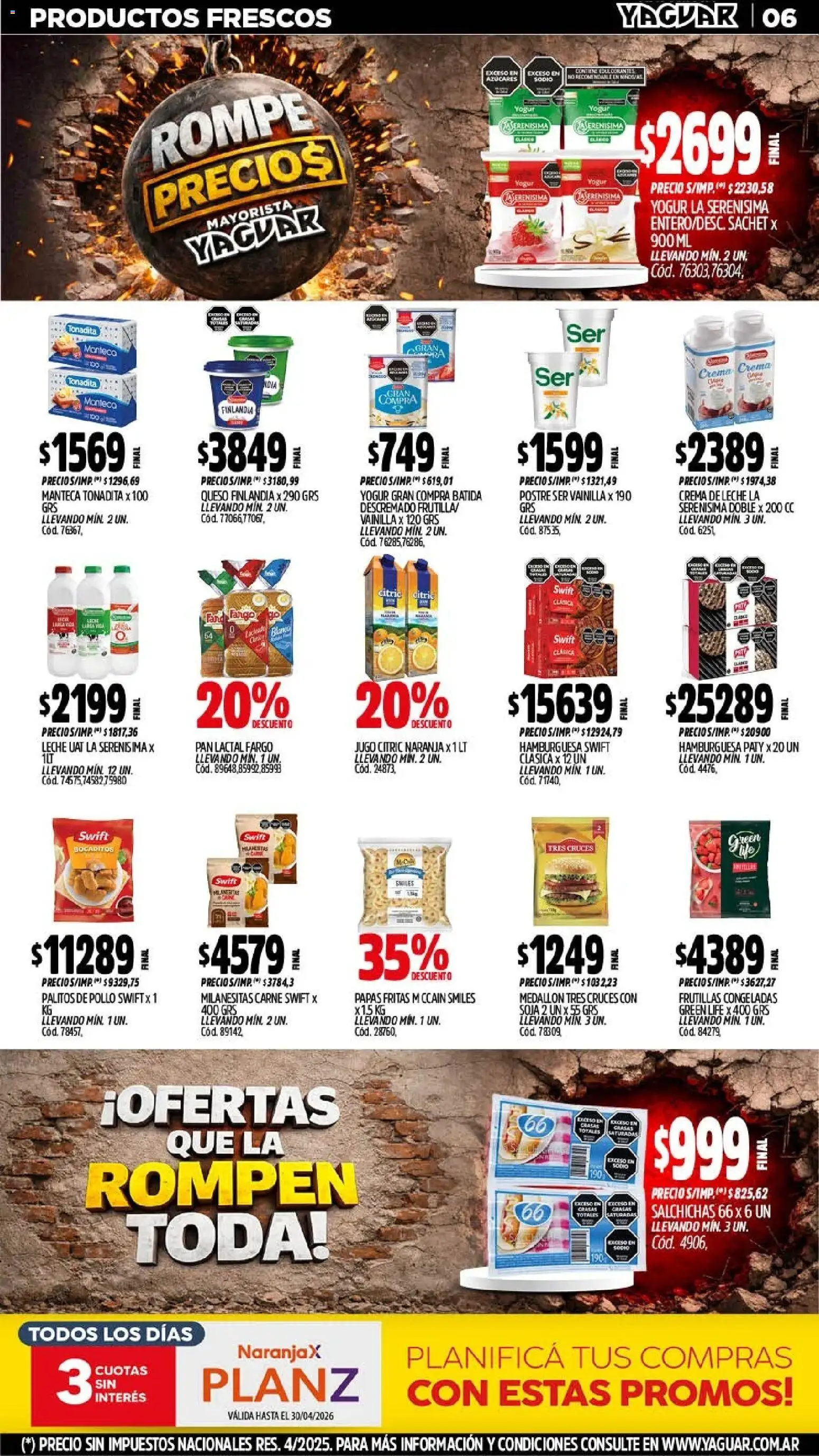 Yaguar - Oferta Semanal Salta │ válido desde el 13.04.2026 | Página: 7 | Productos: Crema de leche, Yogur, Jugo, Papas fritas