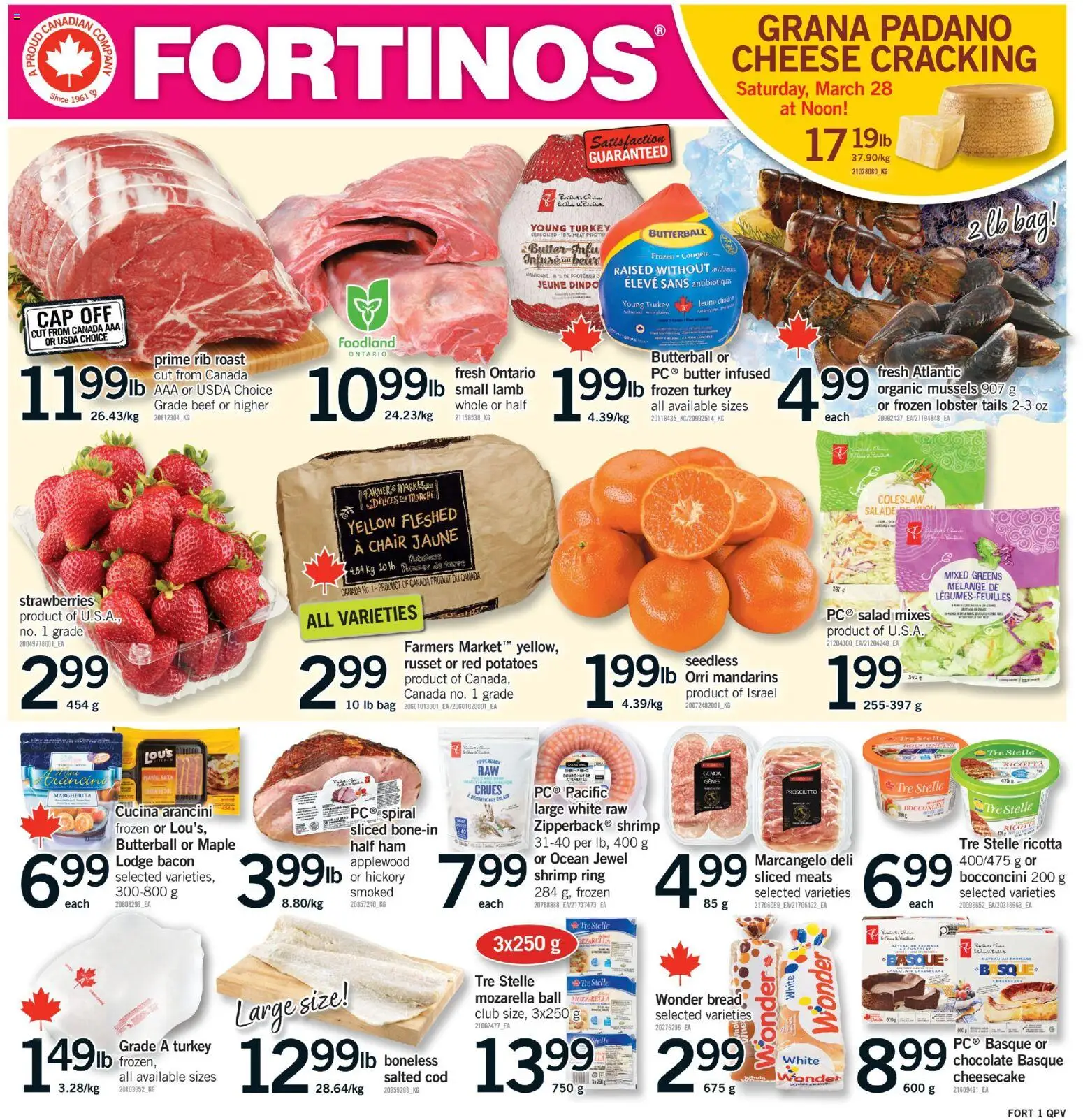 Fortinos flyer valid from 26.03.2026 | Page: 1 | Products: Strawberries, Chair, Butter, Cheese