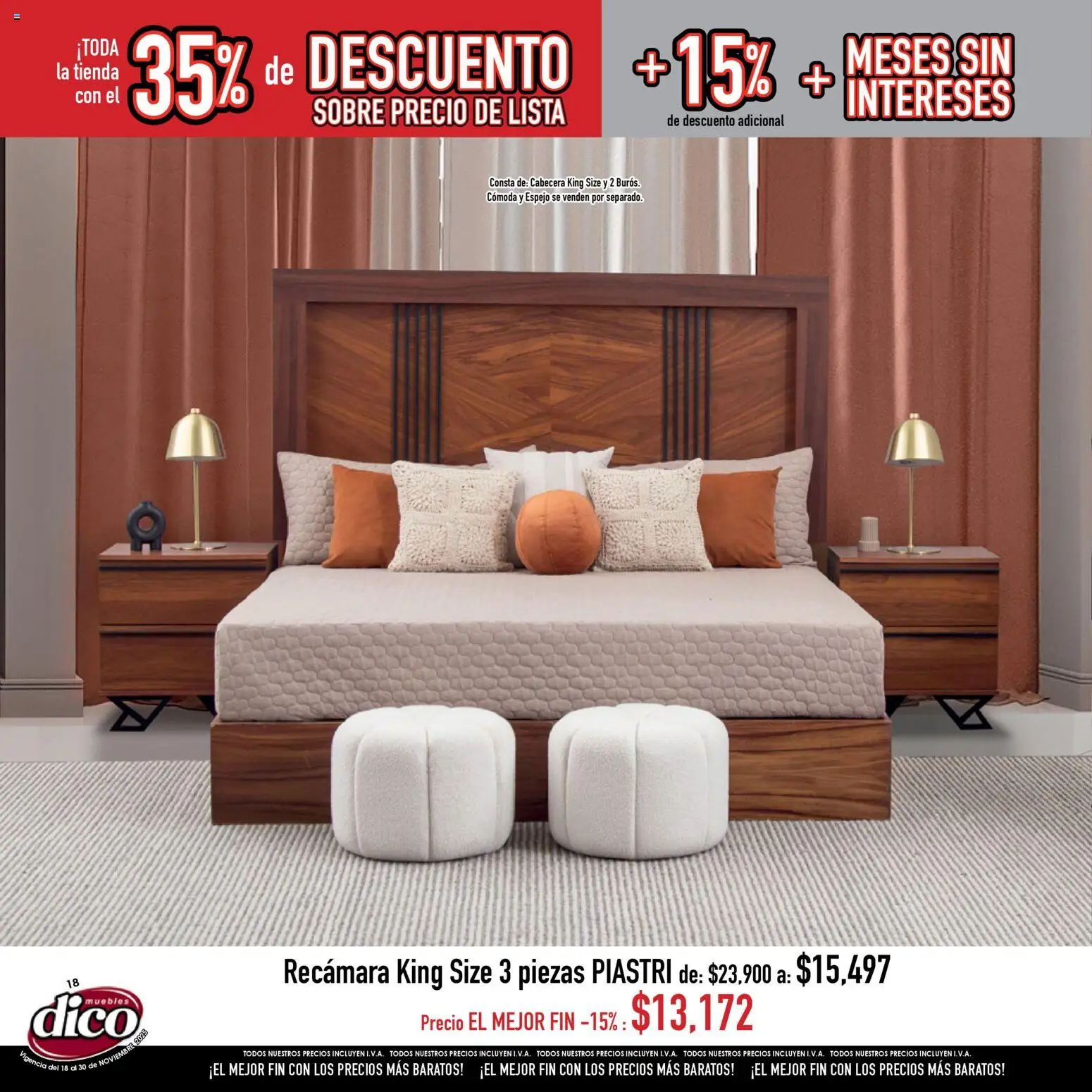 Nuevas ofertas de Muebles Dico válidas en toda la República Mexicana desde el 18.11.2025. ¡Encuentra las mejores ofertas en Muebles Dico Buen Fin ! | Página: 18 | Productos: Cabecera, Espejo, Sobre