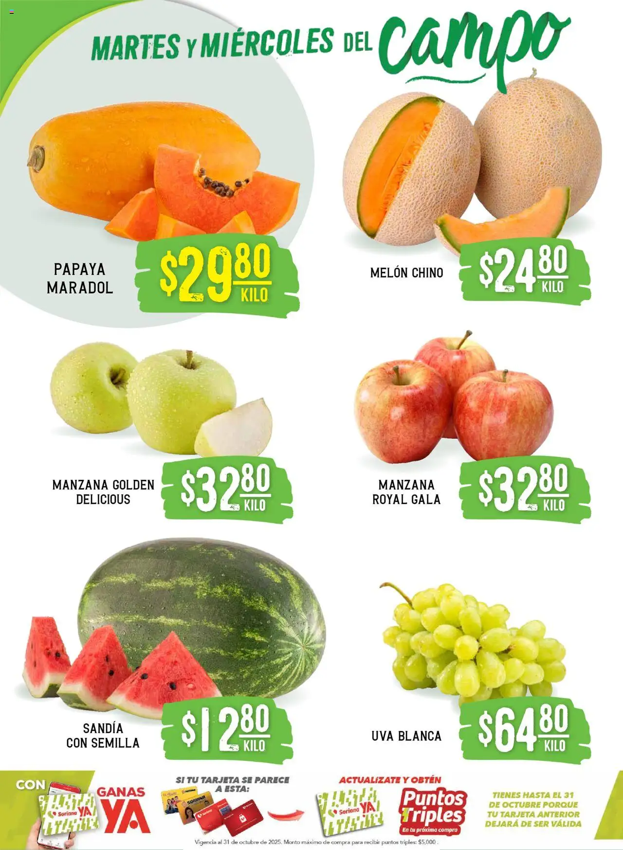 Nuevas ofertas de Soriana válidas en toda la República Mexicana desde el 14.10.2025. ¡Encuentra las mejores ofertas en Soriana - Martes y Miércoles del Campo Súper: Tijuana, Mexicali, Ensenada, San Luis Río Colorado y Tecate! | Página: 2 | Productos: Sandía, Melón, Manzana, Uva