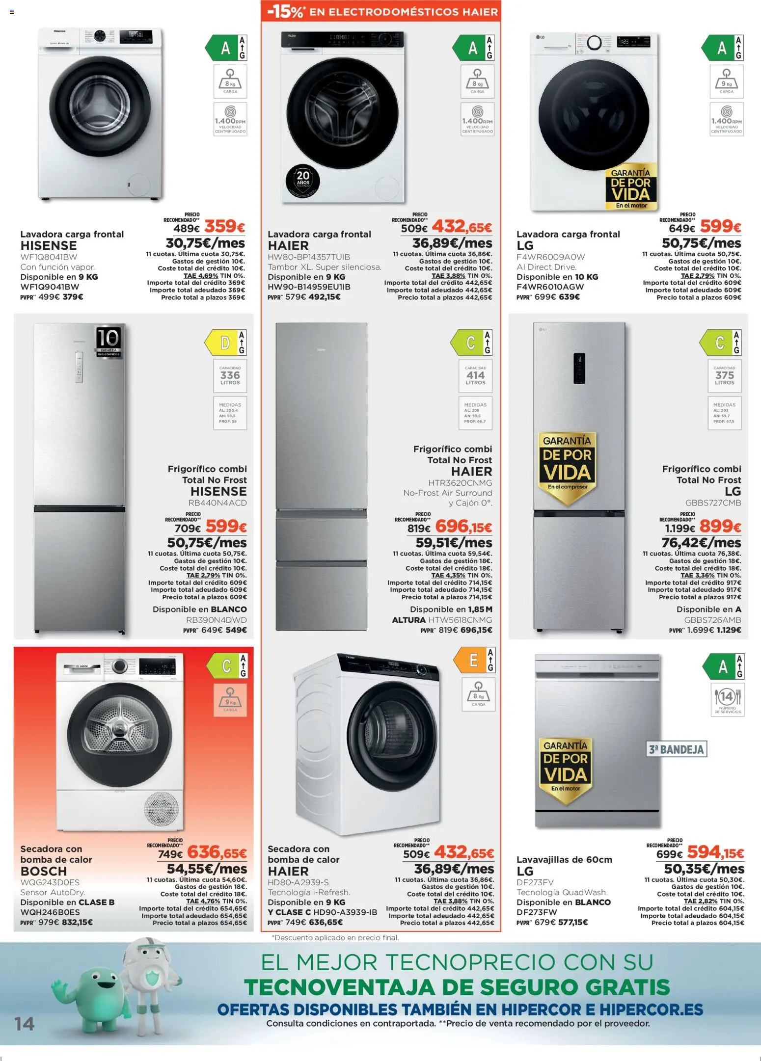 Nuevas ofertas de El Corte Inglés válidas en toda la República Mexicana desde el 07.01.2026. ¡Encuentra las mejores ofertas en El Corte Inglés catálogo Ofertas que ilusionan! | Página: 14 | Productos: Secadora, Bandeja, Lavadora, Lavavajillas