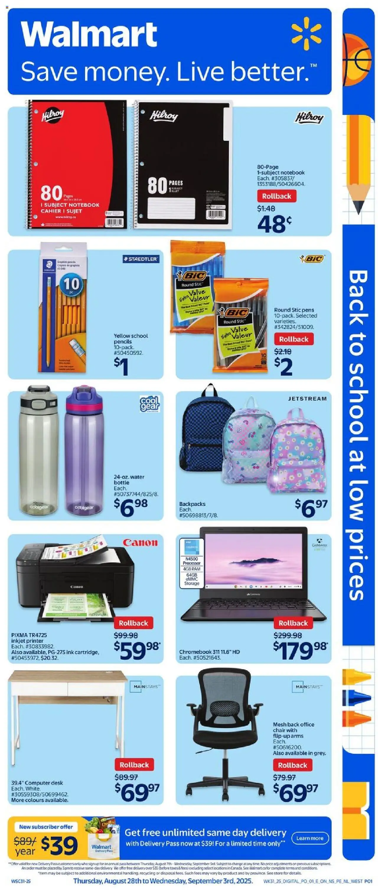 Walmart flyer valid from 28.08.2025 | Page: 14 | Products: Notebook, Computer, Printer, Chair