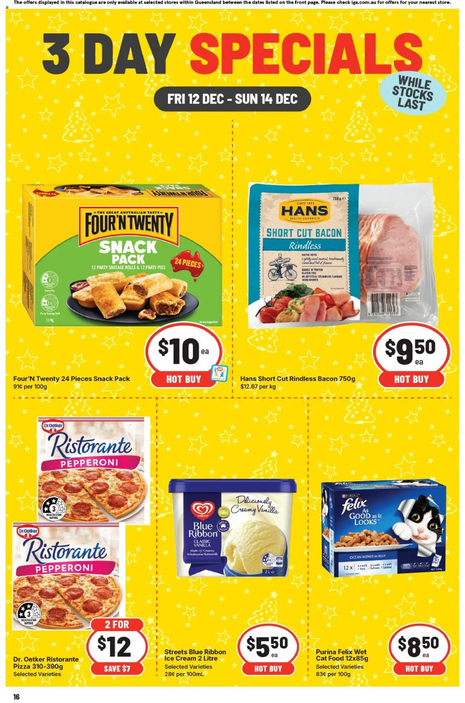 IGA catalogue - valid from 12.12.2025 | Page: 3 | Products: Bacon, Pizza, Ice cream, Pies