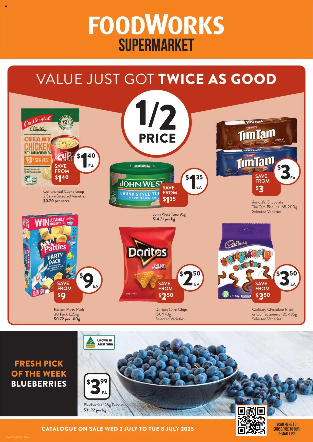 Foodworks catalogue - valid from 02.07.2025 | Page: 1 | Products: Chocolate, Chicken, Noodles, Chips