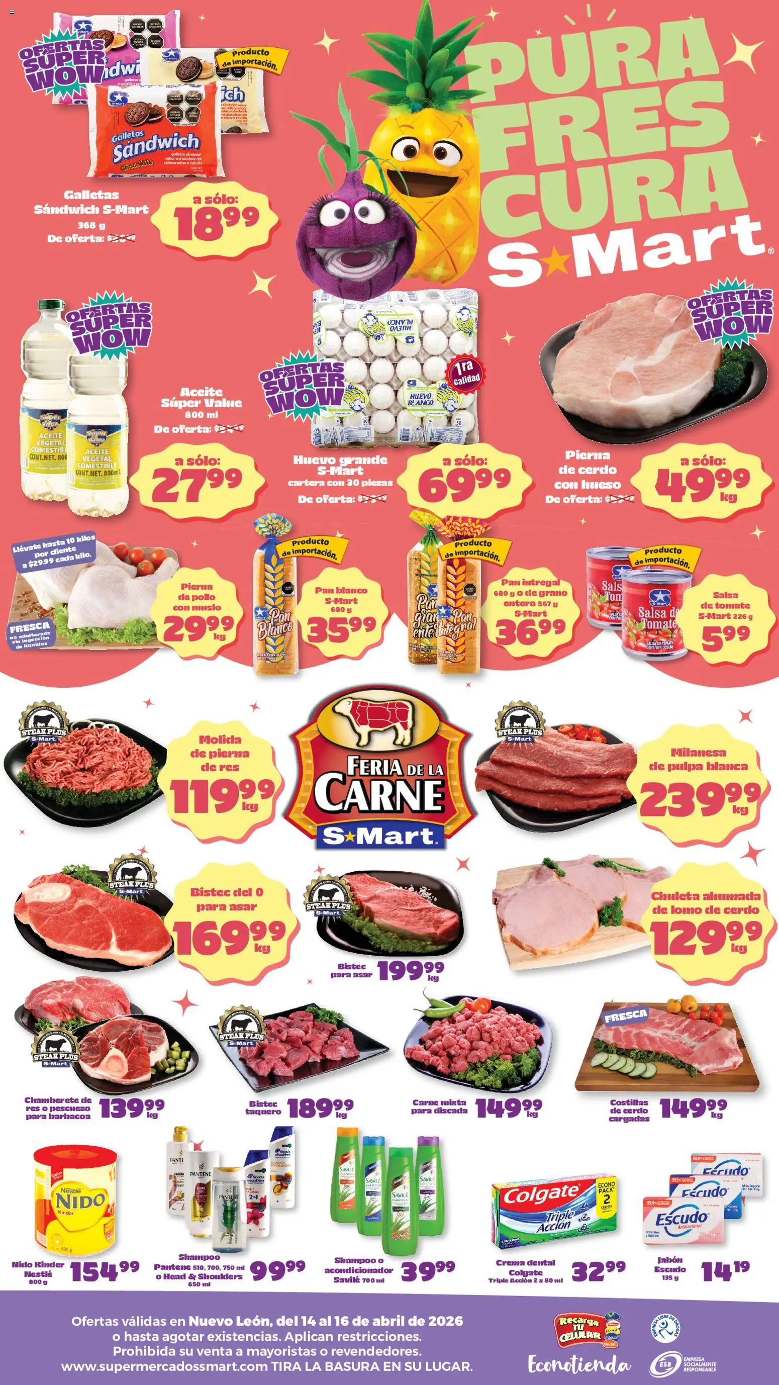 Nuevas ofertas de S-Mart válidas en toda la República Mexicana desde el 14.04.2026. ¡Encuentra las mejores ofertas en S-Mart folleto Monterrey! | Página: 2 | Productos: Crema, Cerdo, Acondicionador, Jabón