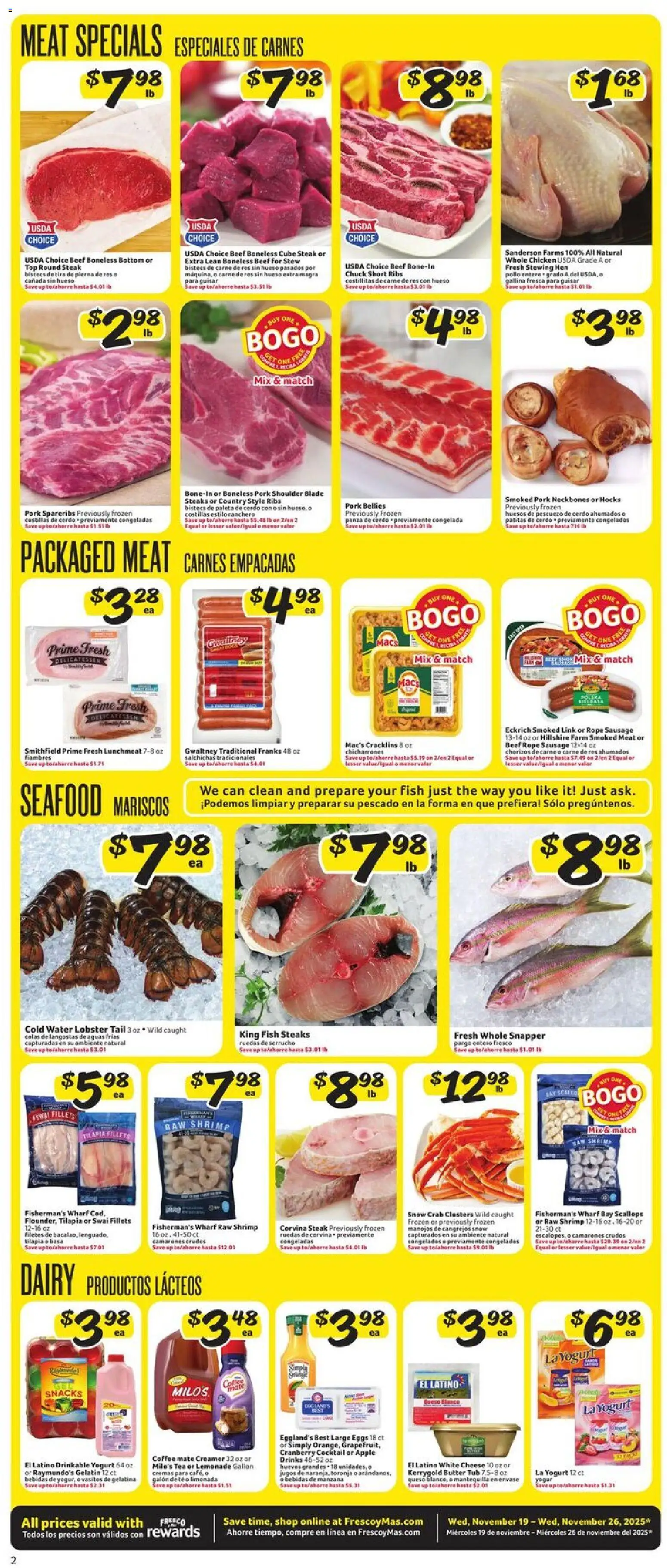 Fresco y Más Weekly Ad - valid from 19.11.2025 | Page: 2 | Products: Butter, Fish, Water, Sausage