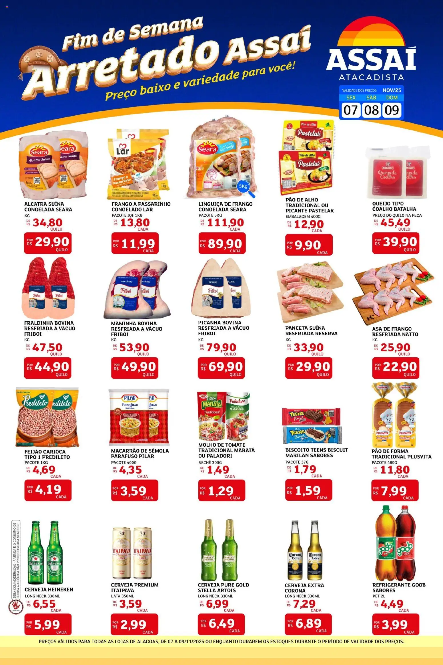 Assaí Atacadista Folheto - válido de 07.11.2025 | Página: 1 | Produtos: Alcatra, Fraldinha, Cerveja, Baixo