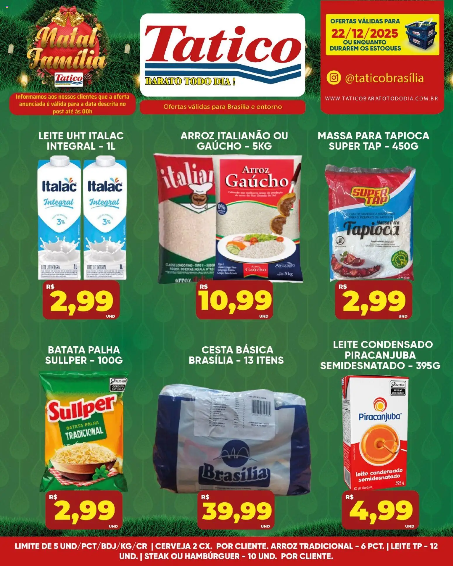 Tatico Folheto - válido de 22.12.2025 | Página: 13 | Produtos: Leite, Cesta, Hambúrguer, Batata palha