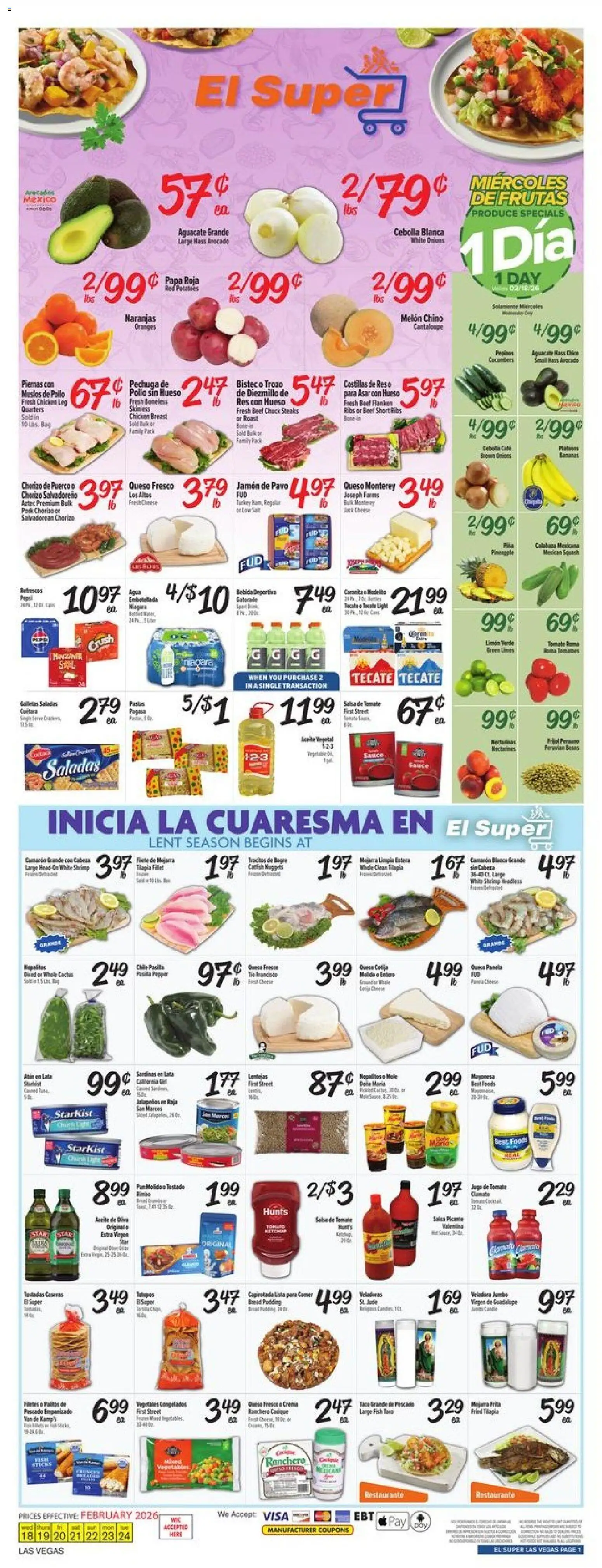 El Super Weekly Ad - NV - valid from 18.02.2026 | Page: 1 | Products: Cheese, Oranges, Beef, Pepper