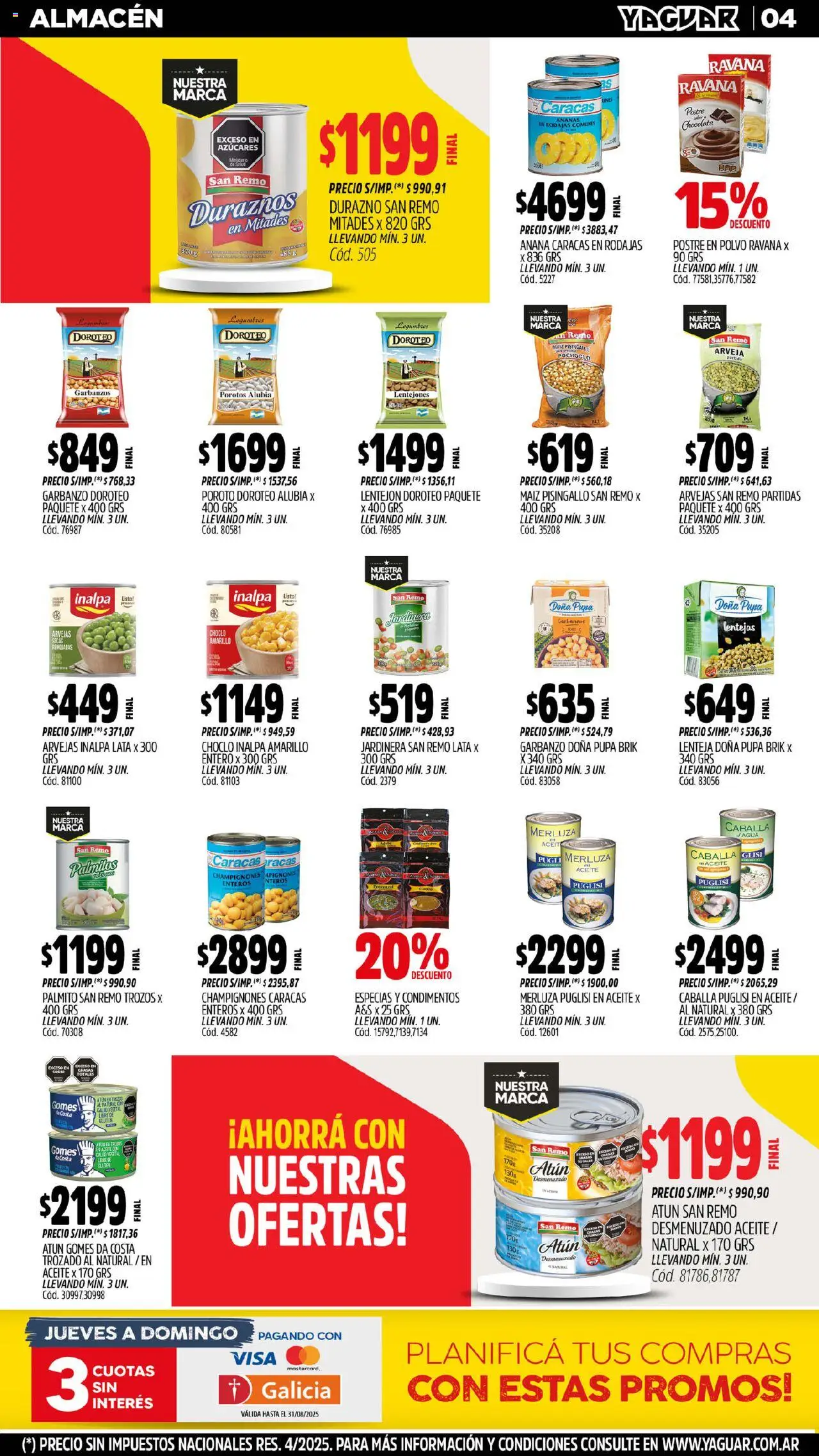 Yaguar - Chaco │ válido desde el 18.08.2025 | Página: 4 | Productos: Arveja, Maiz, Atún, Té
