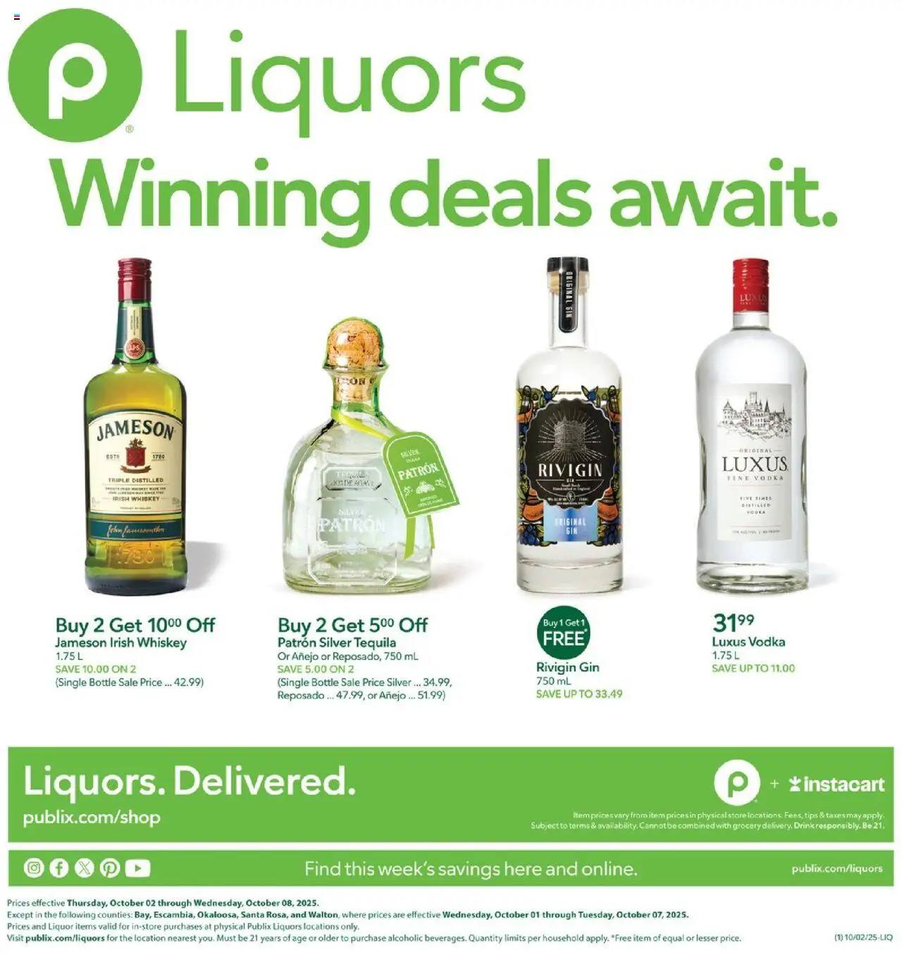 Publix Liquor - valid from 02.10.2025 | Page: 1 | Products: Gin, Vodka, Whiskey
