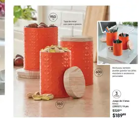 Vista previa de Juego de 3 latas Metal., Juego de 3 latas Metal. Multiusos, también puedes guardar tus útiles escolares o accesorios personales., nuevo folleto de la tienda, válido en México a partir del 10.01.2026 | Página: 67 | Productos: Juego