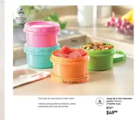 Vista previa de Juego de 4 mini redondos colorín Plástico, Juego de 4 mini redondos colorín Plástico. (193290) 4 pts. Con tapa de rosca para un mejor cierre. Ideales para guardar tus botanas, salsas o pequeñas porciones de comida., nuevo folleto de la tienda, válido en México a partir del 02.04.2026 | Página: 71 | Productos: Juego