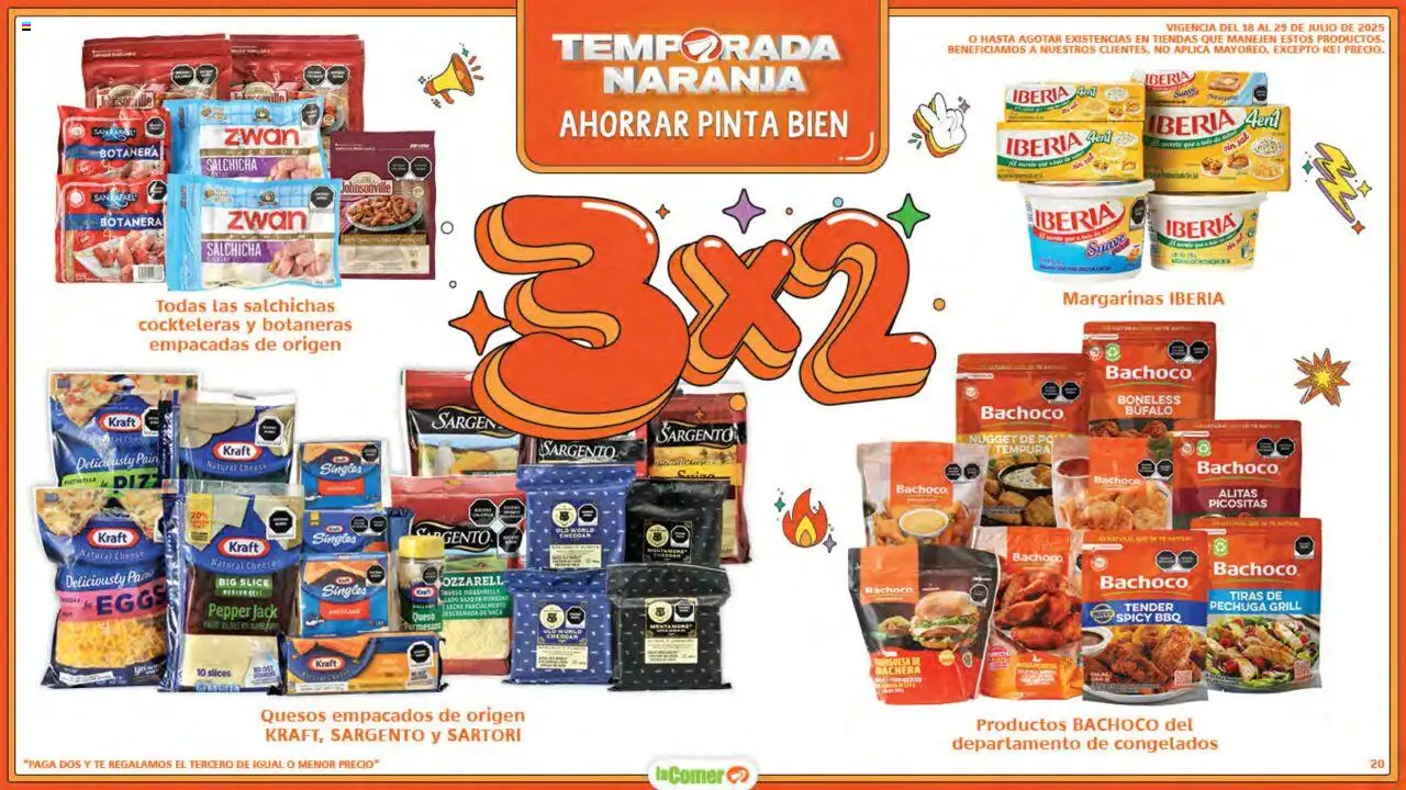 Nuevas ofertas de La Comer válidas en toda la República Mexicana desde el 18.07.2025. ¡Encuentra las mejores ofertas en La Comer - Folleto! | Página: 20 | Productos: Sal, Salchicha, Queso, Té