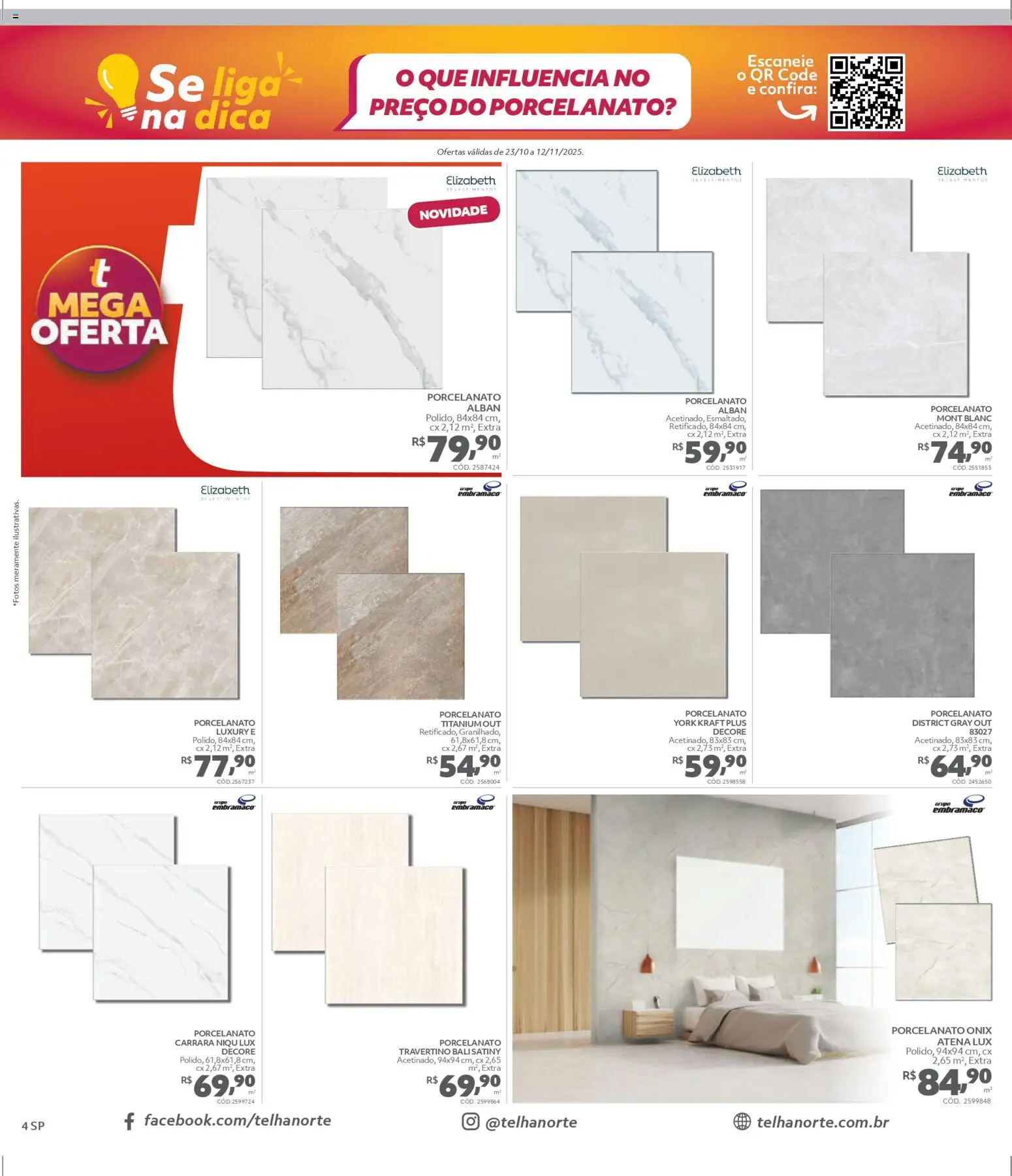 Telhanorte Folheto - válido de 23.10.2025 | Página: 4 | Produtos: Porcelanato