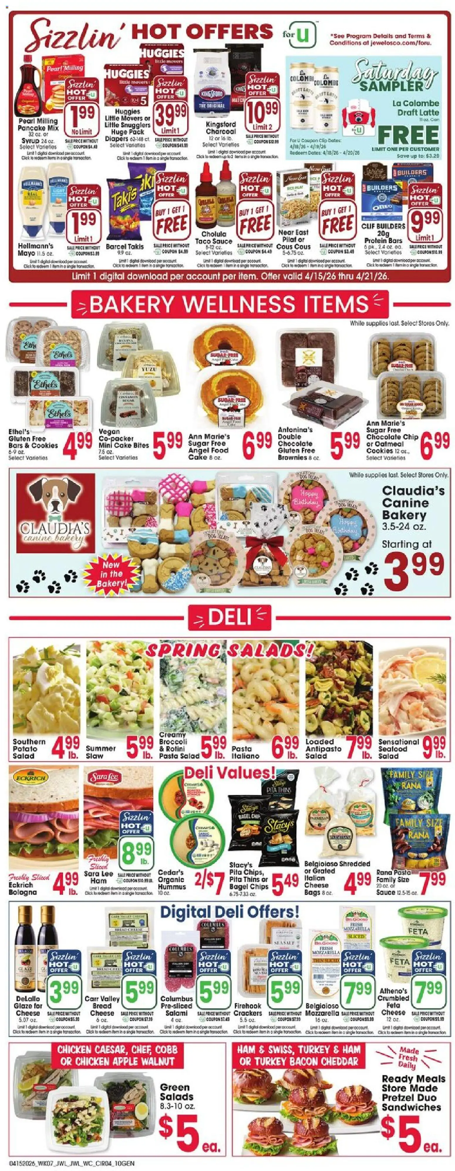 Jewel Osco Weekly Ad - IL - valid from 15.04.2026 | Page: 4 | Products: Bakery, Cheese, Chips, Salad