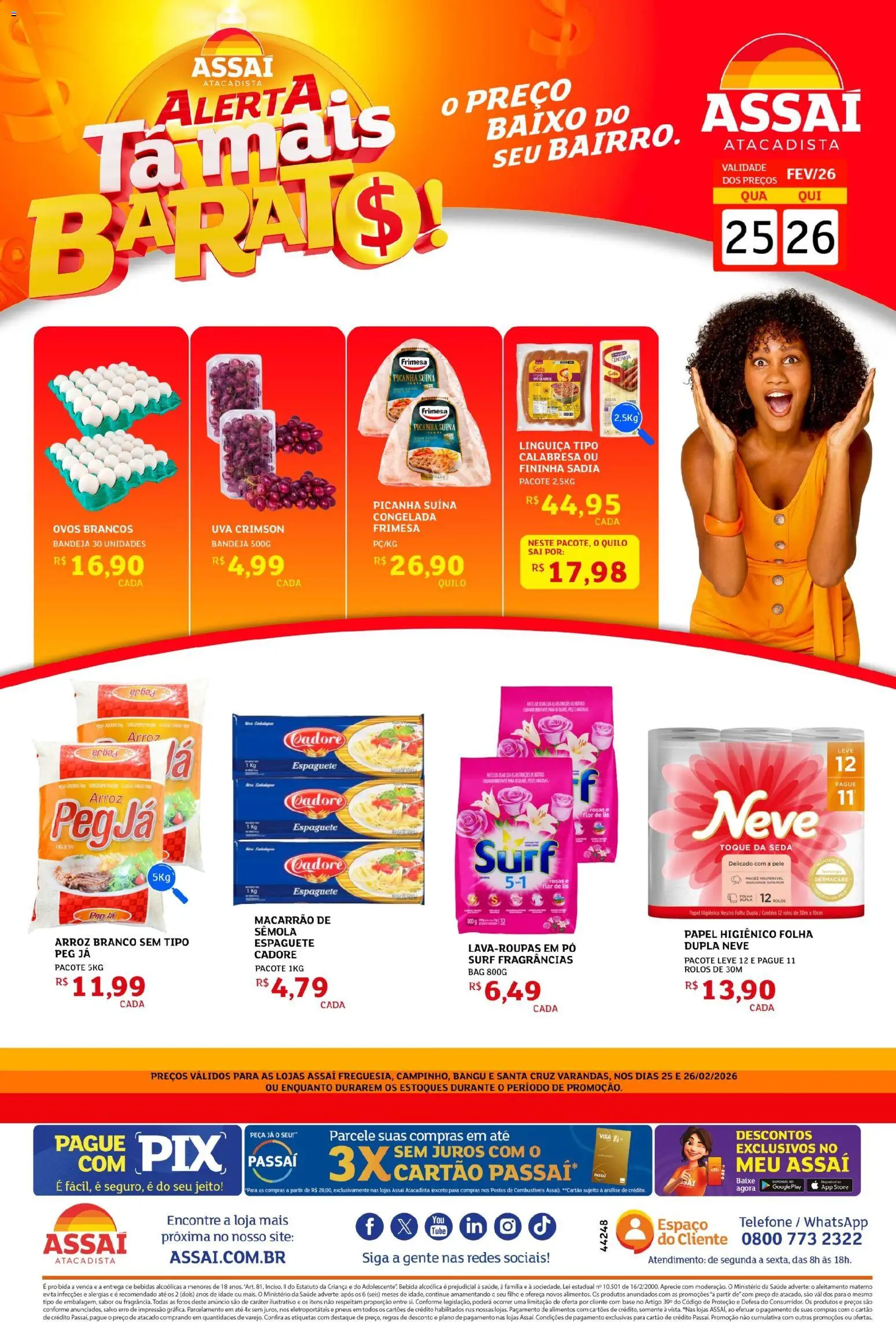 Assaí Atacadista Folheto - válido de 25.02.2026 | Página: 1 | Produtos: Linguiça, Ovos, Pneus, Bebida