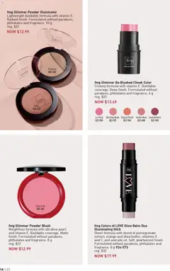 Preview of fmg Glimmer Powder Blush, Weightless formula with ultrafine pearl and vitamin E. Buildable coverage. Matte finish. Formulated without parabens, phthalates and fragrance. 8 g from shop Avon valid from 01.01.2026 | Page: 14