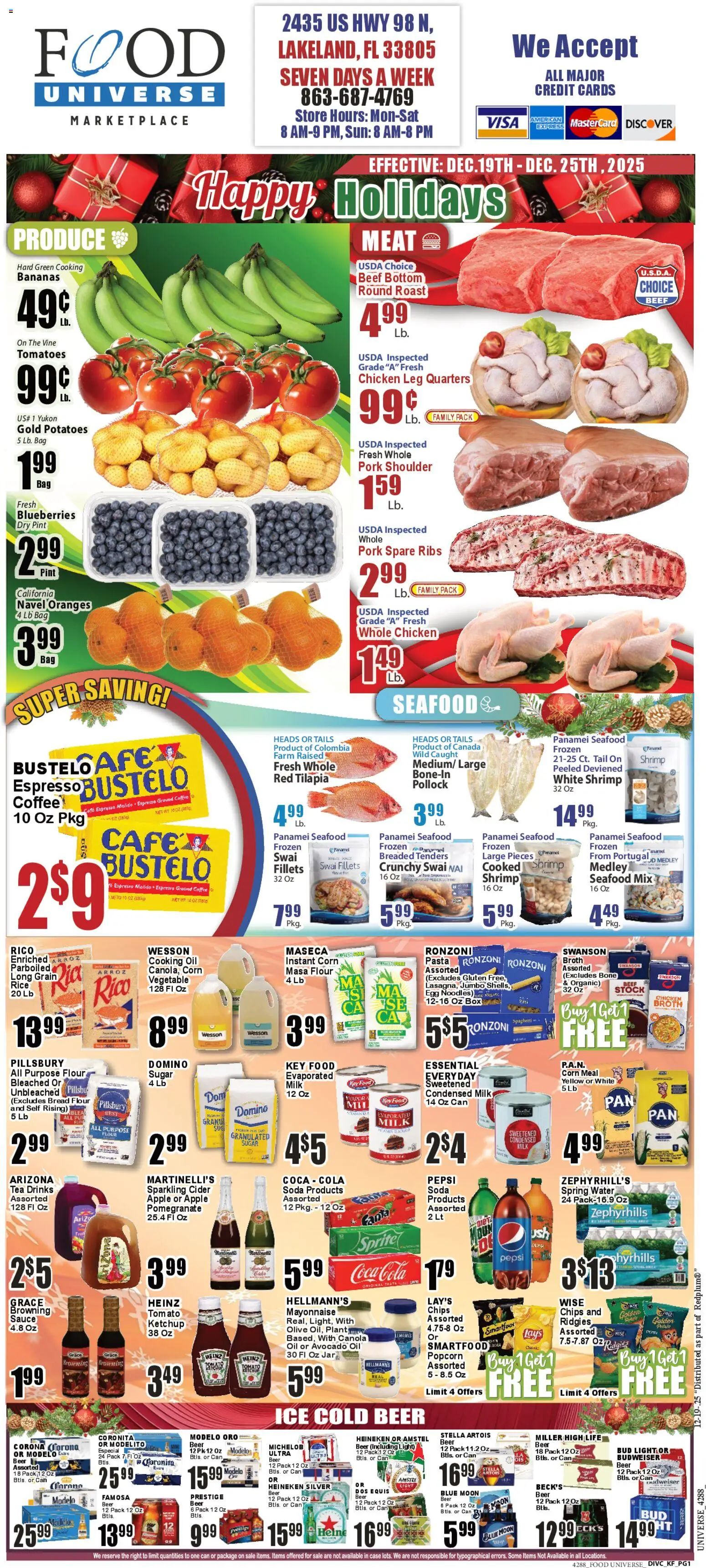 Food Universe Weekly Ad - valid from 19.12.2025 | Page: 1 | Products: Milk, Pasta, Water, Mayonnaise
