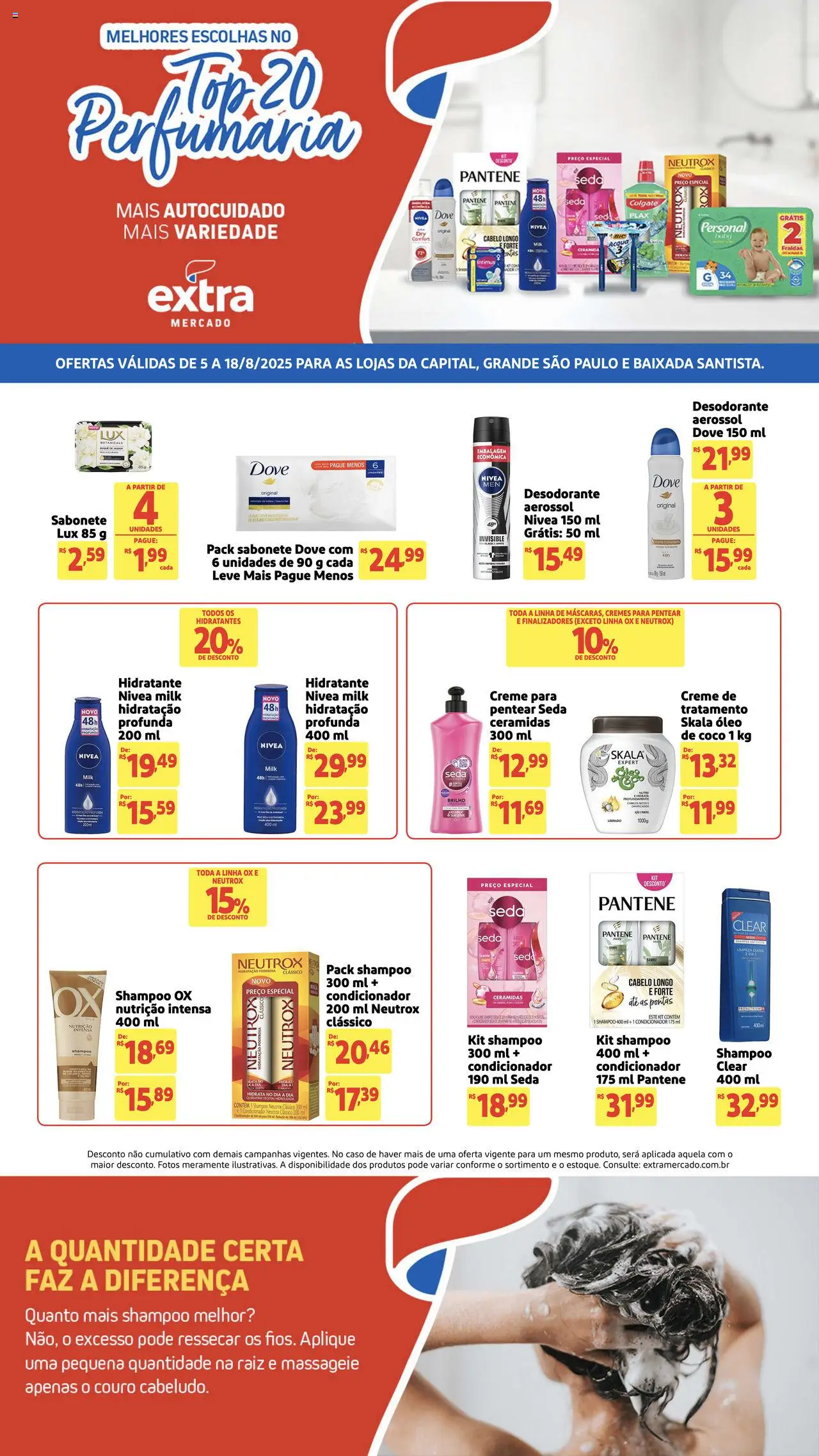 Extra Folheto - válido de 05.08.2025 | Página: 1 | Produtos: Condicionador, Desodorante, Óleo, Dove