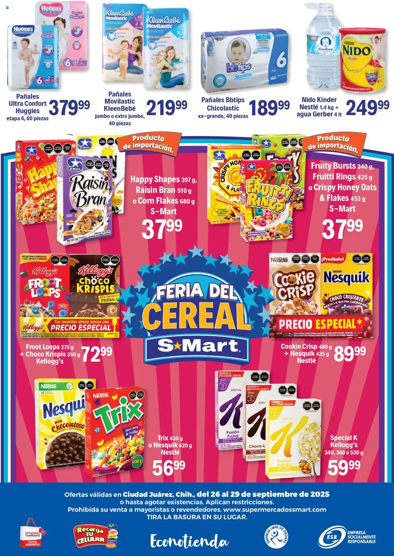 Nuevas ofertas de S-Mart válidas en toda la República Mexicana desde el 26.09.2025. ¡Encuentra las mejores ofertas en S-Mart - Folleto - Juarez! | Página: 6 | Productos: Agua, Arroz, Hojuelas, Vitaminas