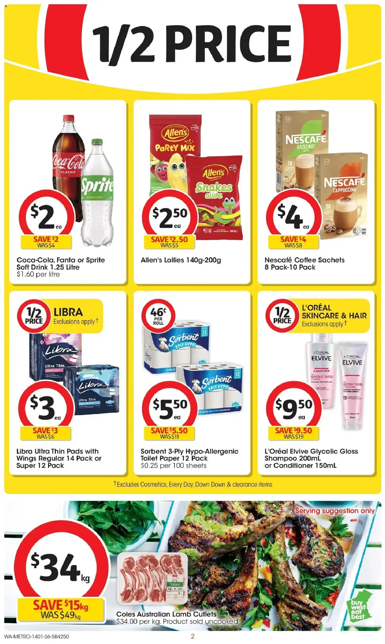 Coles catalogue - valid from 14.01.2026 | Page: 2 | Products: Shampoo, Conditioner, Lamb, Nescafe