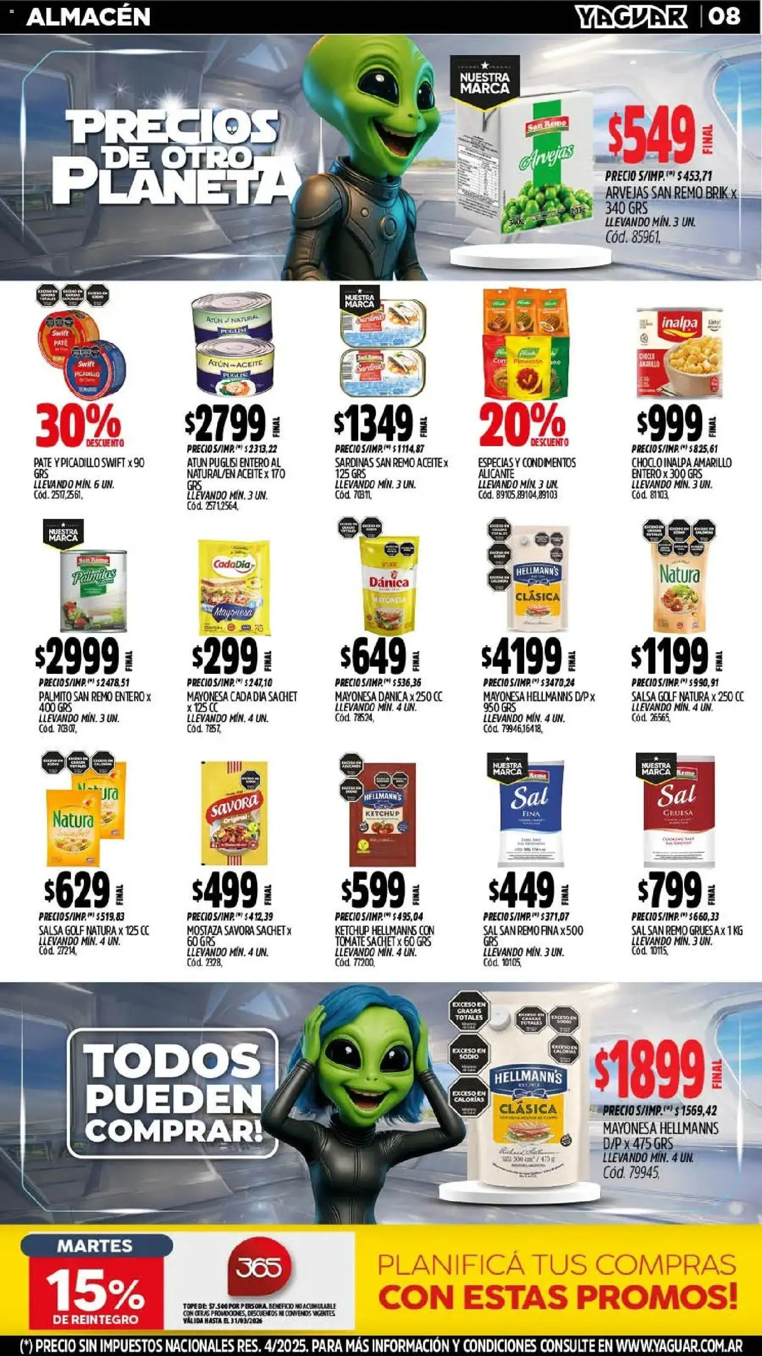 Yaguar - Oferta Semanal Mendoza │ válido desde el 02.03.2026 | Página: 8 | Productos: Choclo, Aceite, Mayonesa, Salsa Golf