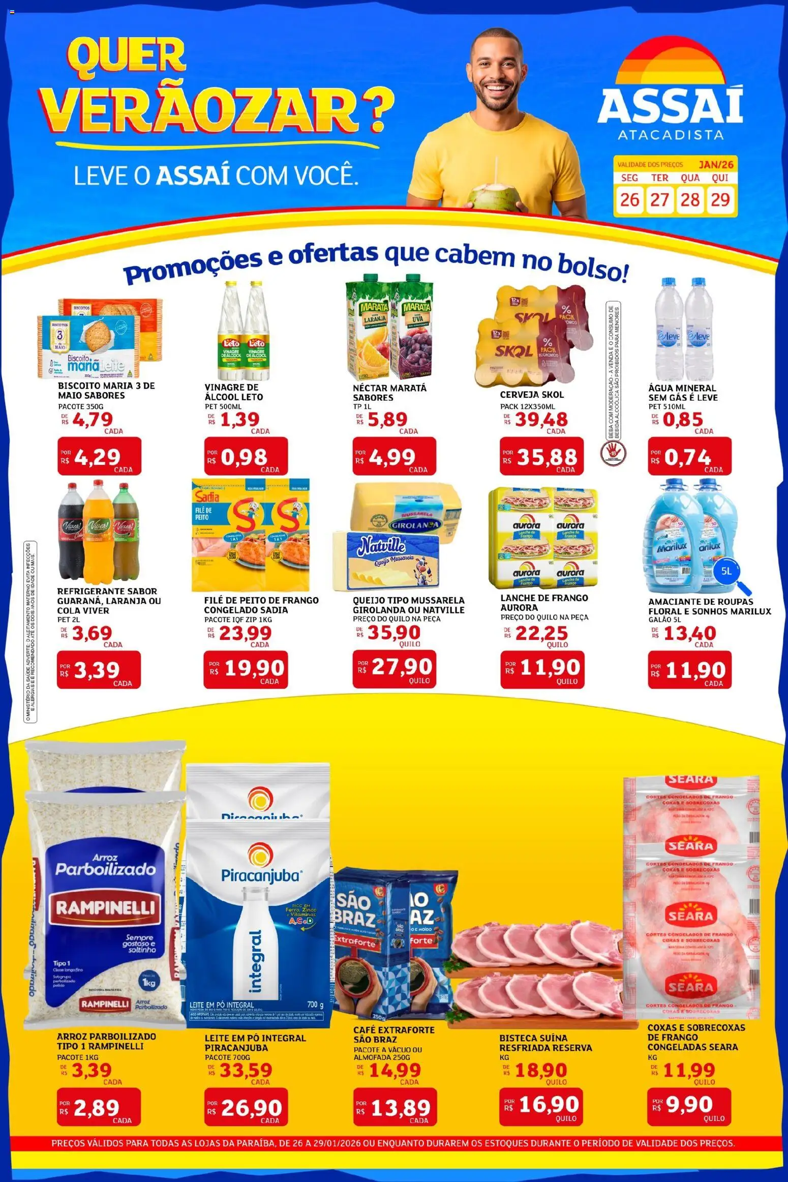 Assaí Atacadista Folheto - válido de 26.01.2026 | Página: 1 | Produtos: Biscoito, Vinagre, Queijo, Mussarela