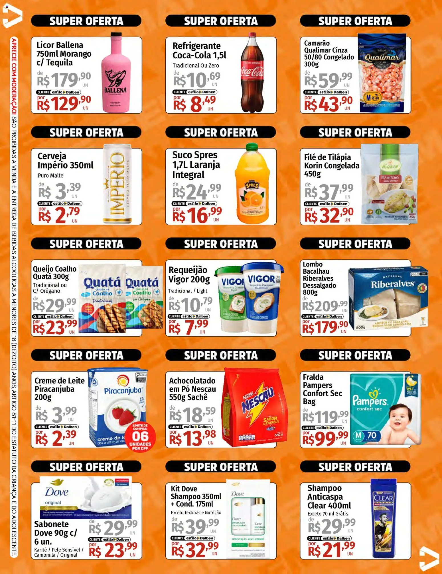 Supermercado Dalben Folheto - válido de 10.04.2026 | Página: 2 | Produtos: Licor, Suco, Requeijão, Filé de tilápia