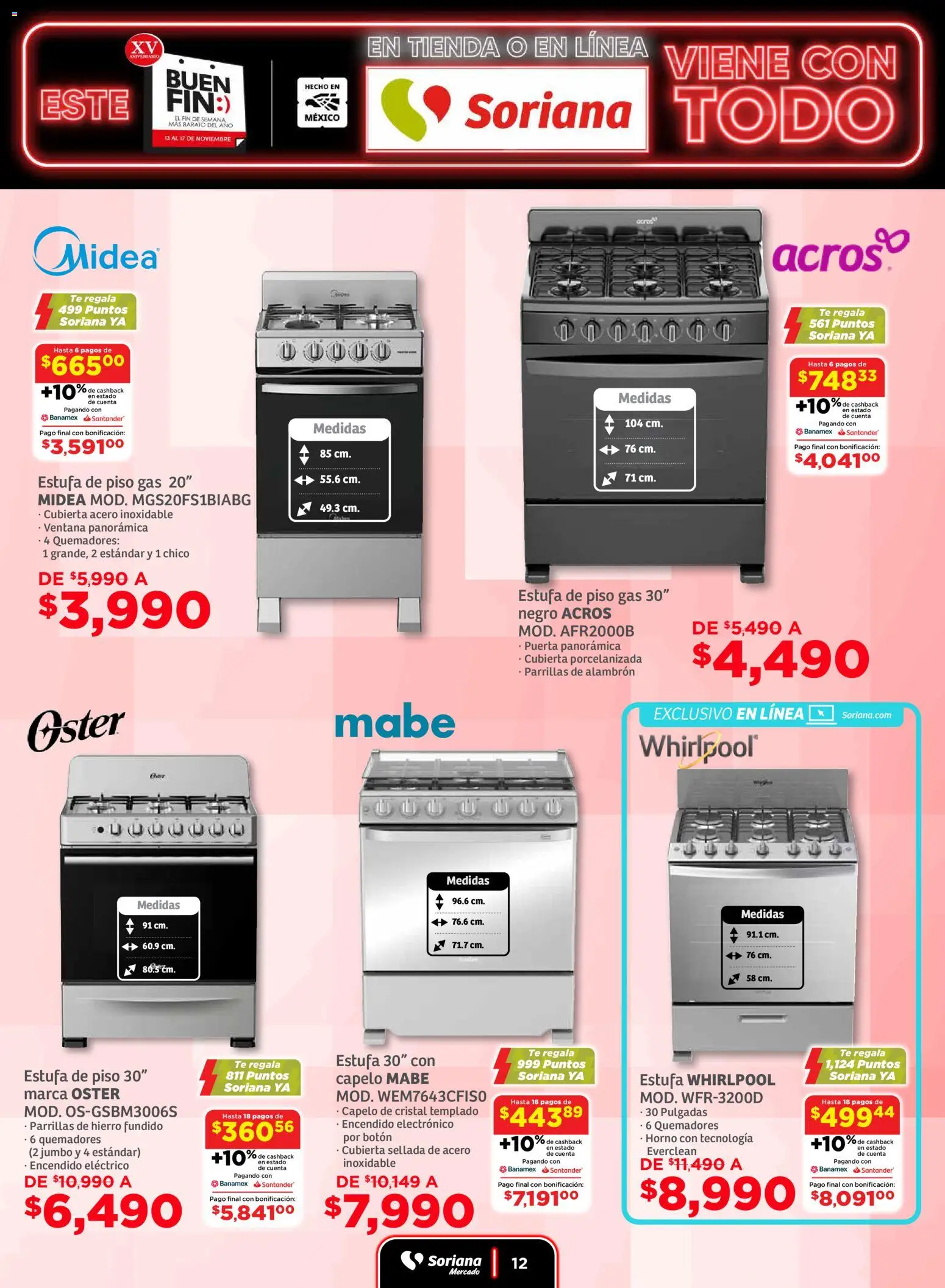 Nuevas ofertas de Soriana válidas en toda la República Mexicana desde el 13.11.2025. ¡Encuentra las mejores ofertas en Soriana - Buen Fin Mercado Frontera! | Página: 12 | Productos: Horno, Té