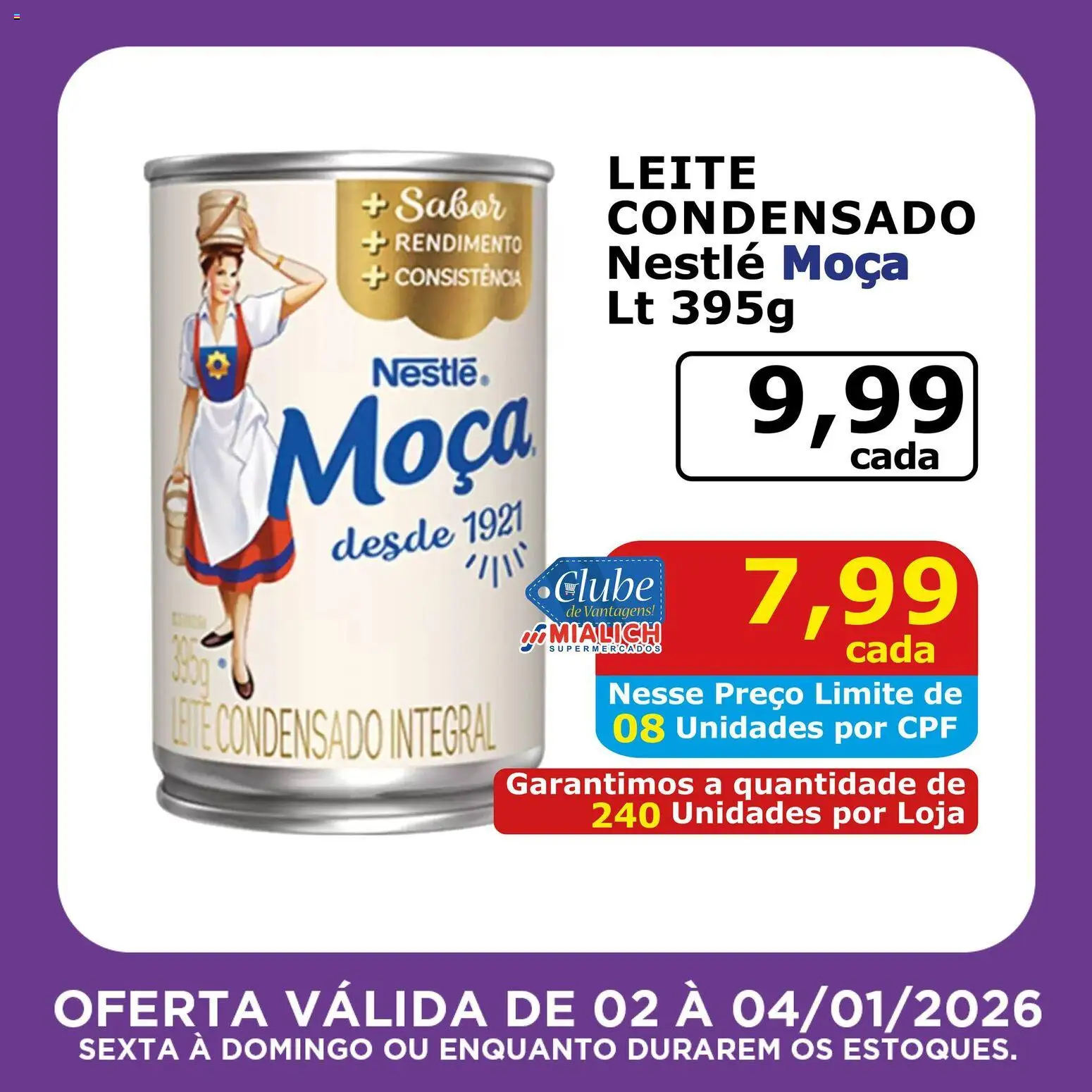 Mialich Supermercados Folheto - válido de 02.01.2026 | Página: 9 | Produtos: Mialich, Leite, Leite condensado